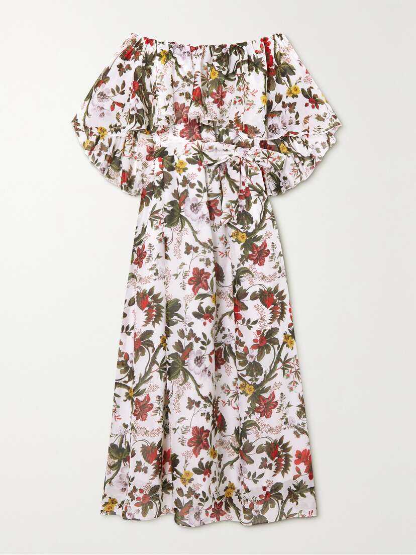 Erdem Algarve Floral-print Cotton And Silk-blend Voile Maxi Dress - UK 22