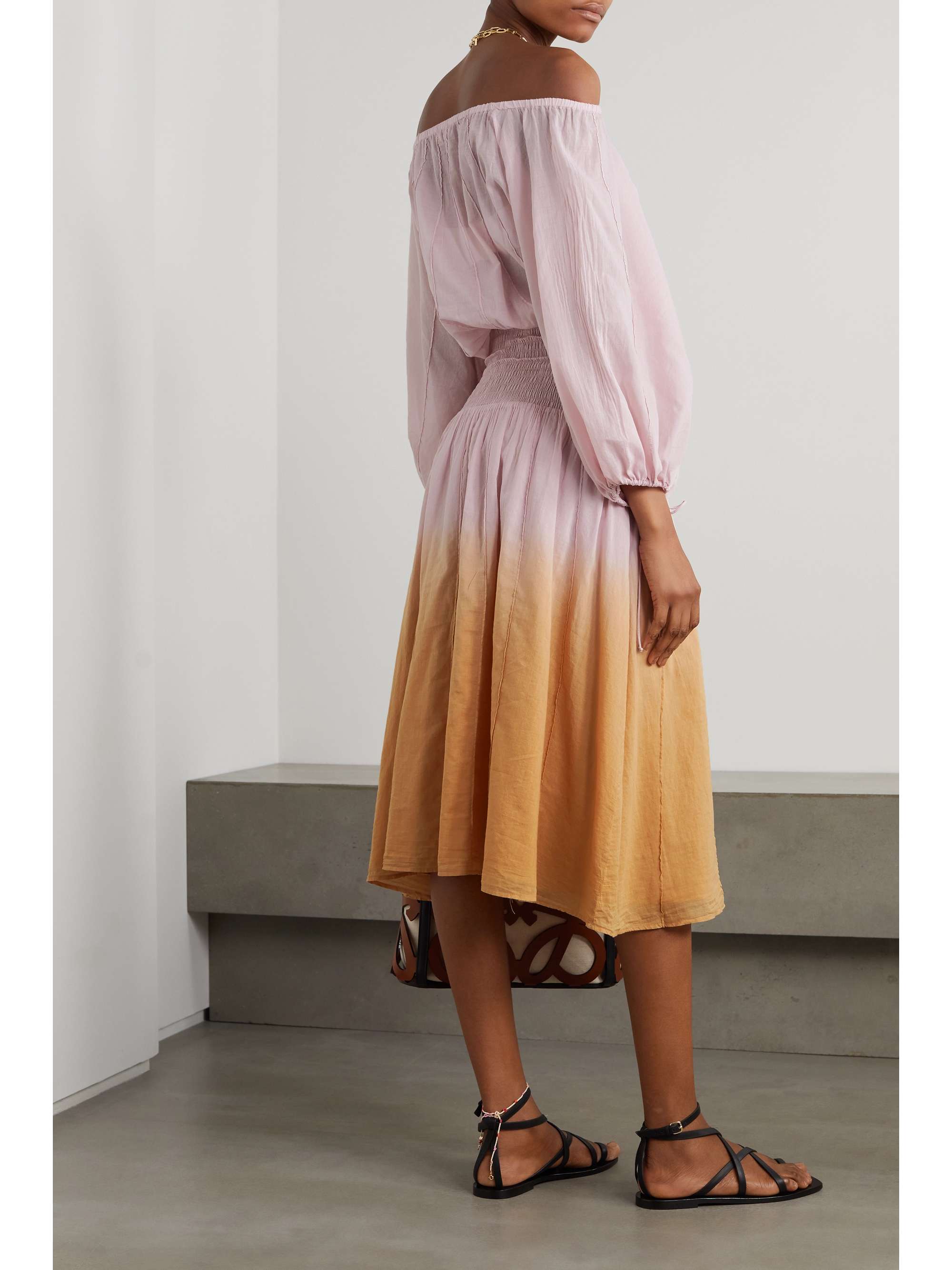 SKIN Barrie shirred cotton-voile midi dress
