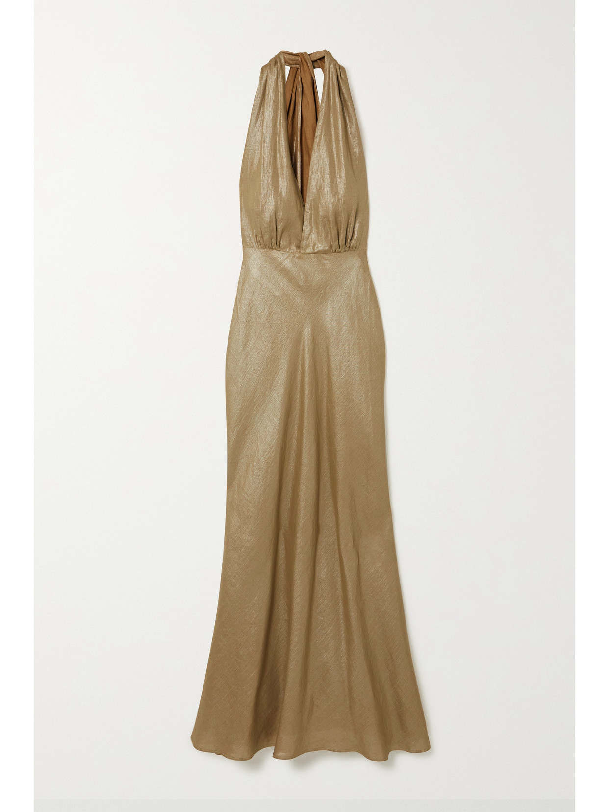 Zeus + Dione Cypress Draped Metallic Linen Maxi Dress In Gold | ModeSens