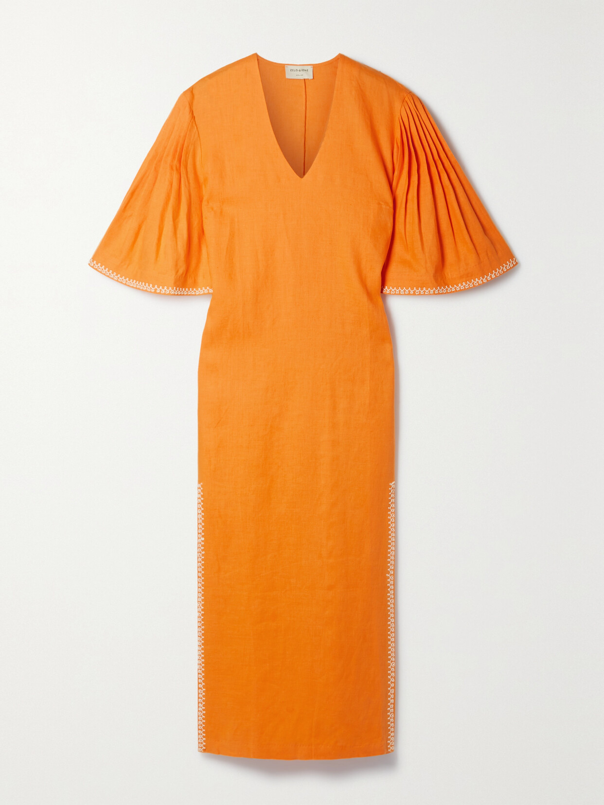 Zeus + Dione Kymi Embroidered Linen Midi Dress In Orange
