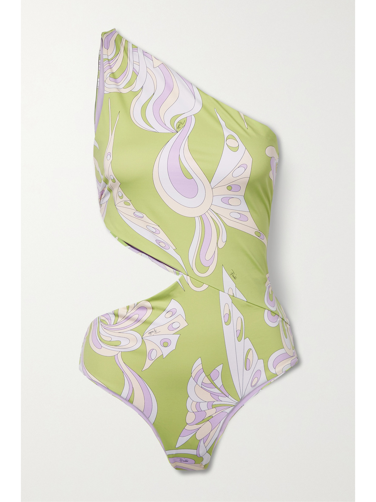 Pucci + Net Sustain One-shoulder Cutout Printed Swimsuit In Green
