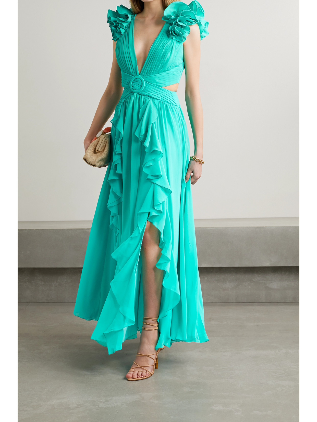 Patbo Flutter-sleeve Ruffle Maxi Dress In Cyan | ModeSens