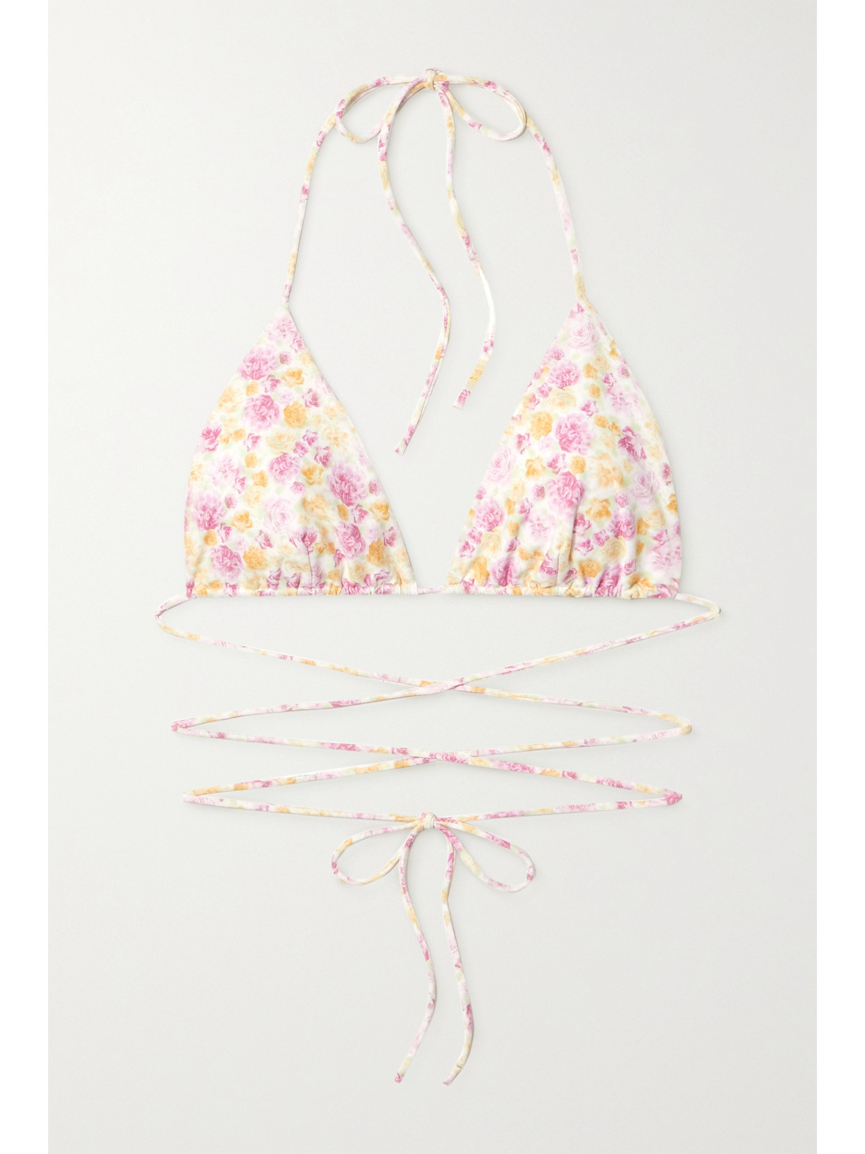 Floral-print Triangle Halterneck Bikini Top