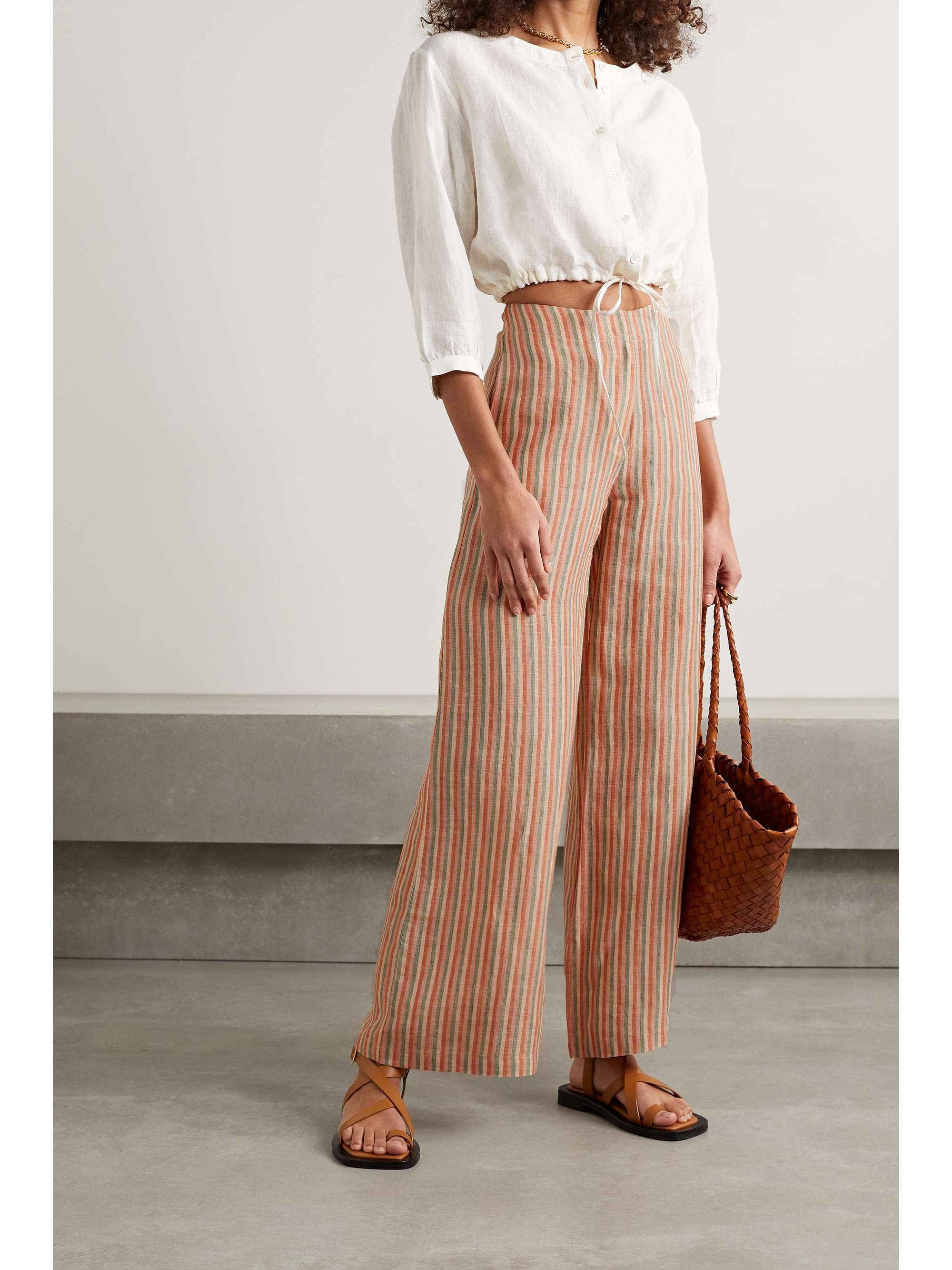 Pink Artemisia striped linen wide-leg 