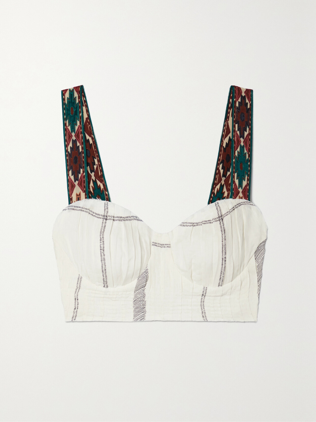 Emporio Sirenuse Dalia Cropped Checked Linen Top - White