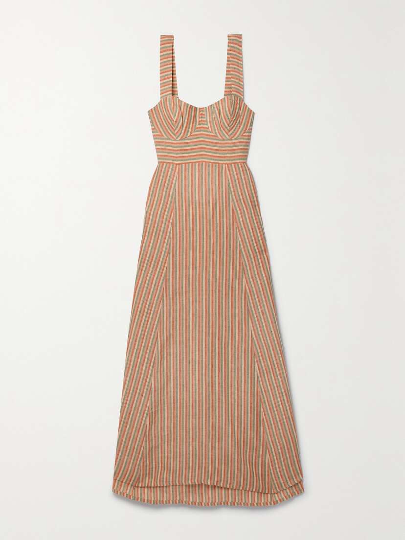Emporio Sirenuse Azzurra Open-back Striped Linen Maxi Dress