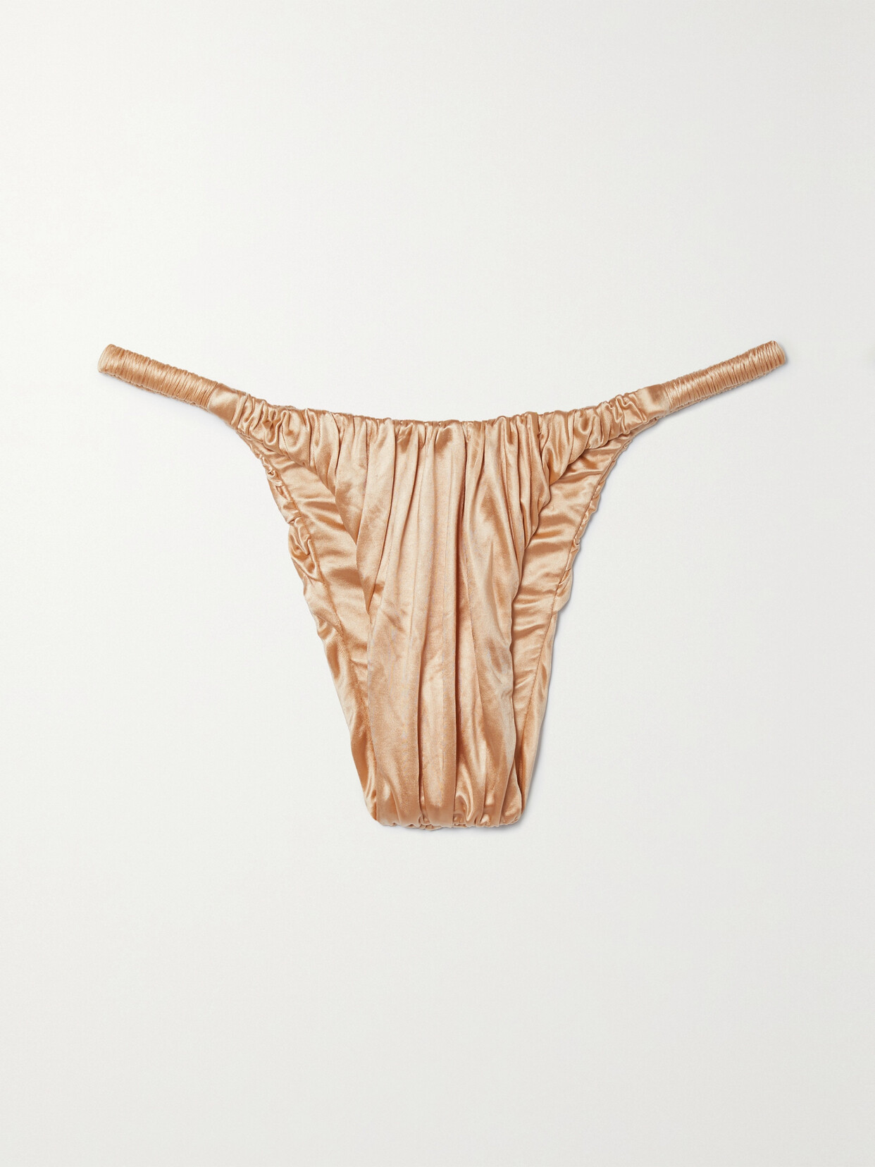 Isa Boulder Waves Ruched Stretch-satin Bikini Briefs In Orange