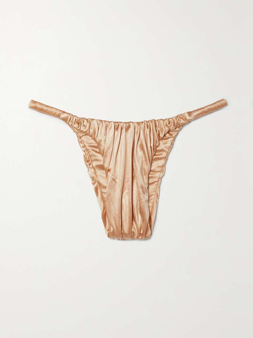 Isa Boulder Waves Ruched Stretch-satin Bikini Briefs
