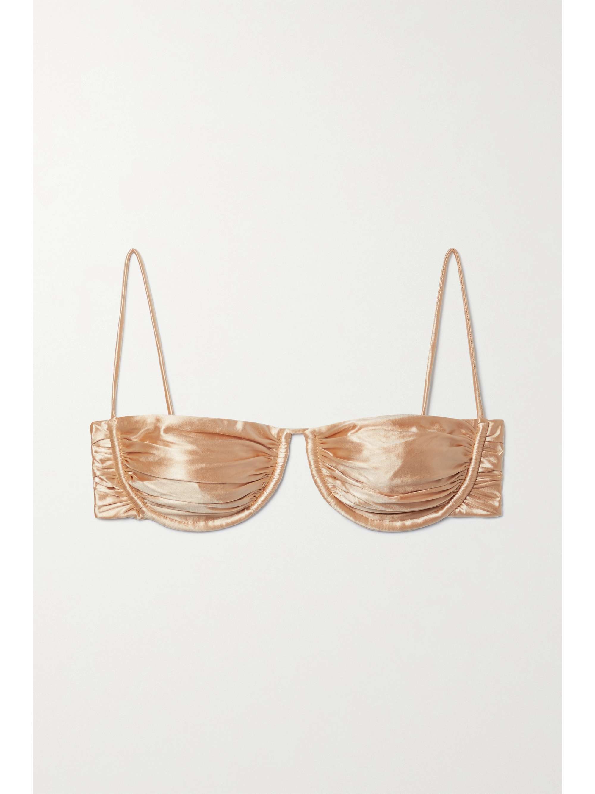 ISA BOULDER Ripple ruched stretch-satin underwired bikini top