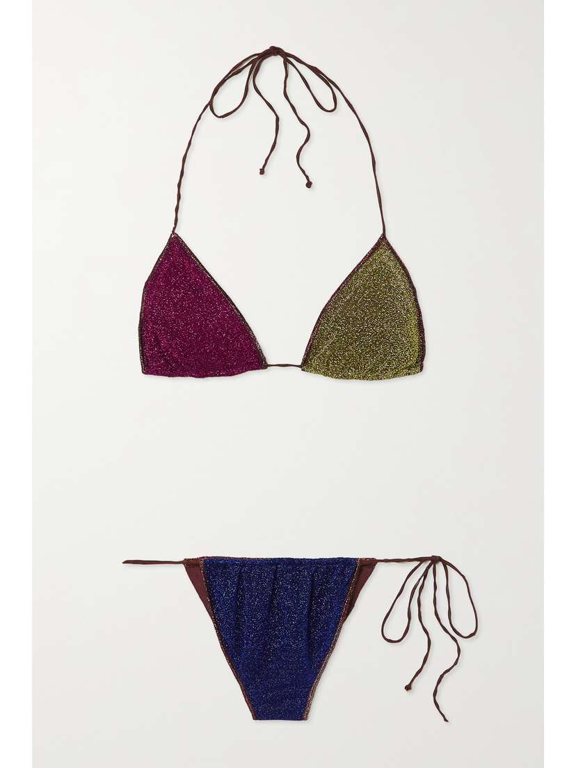 Oséree Lumière Microkini Stretch-lurex Triangle Halterneck Bikini - x large