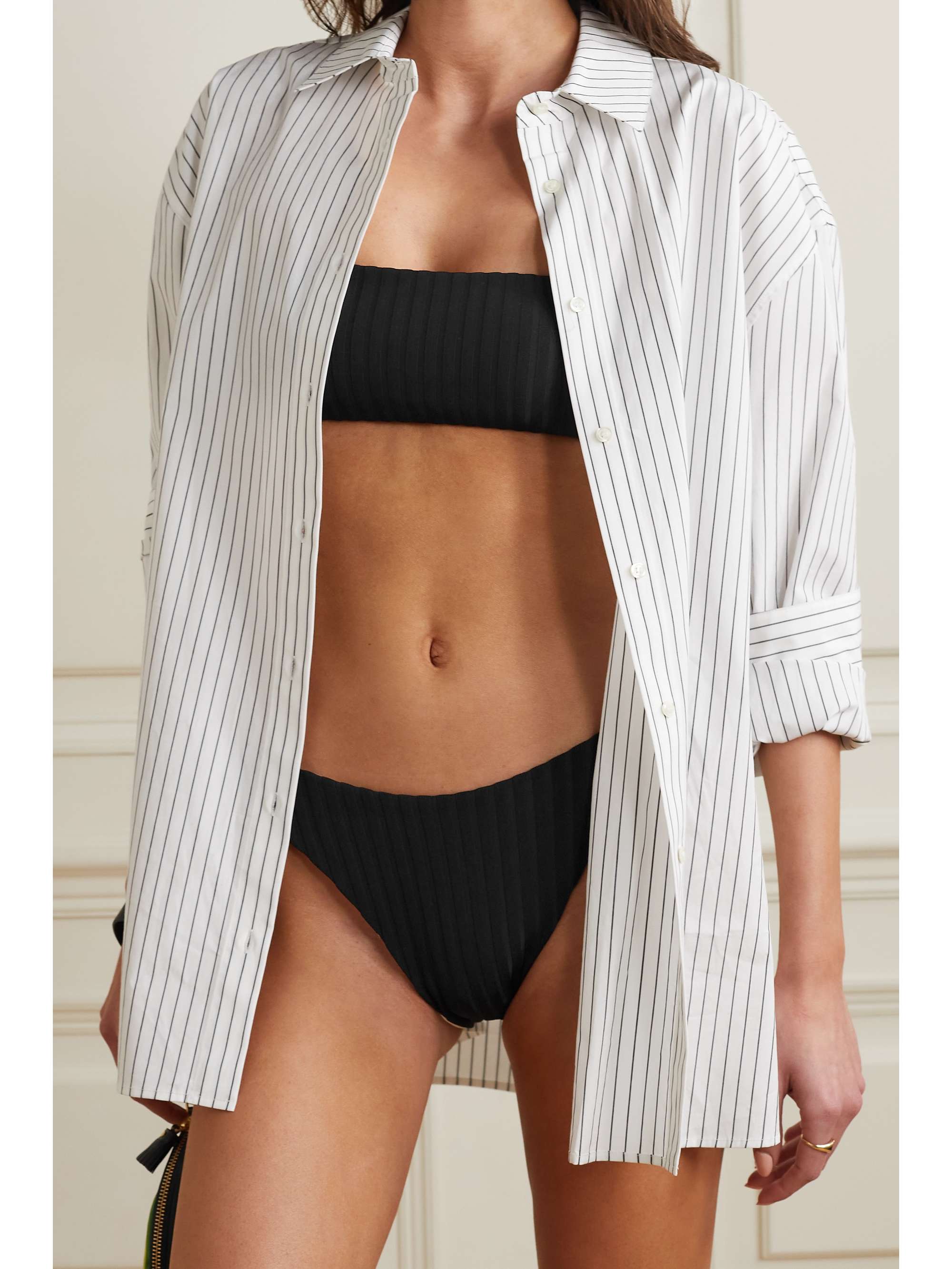 SOLID & STRIPED The Annabelle wendbares Bandeau-Bikini-Oberteil aus geripptem, recyceltem Stretch-Material