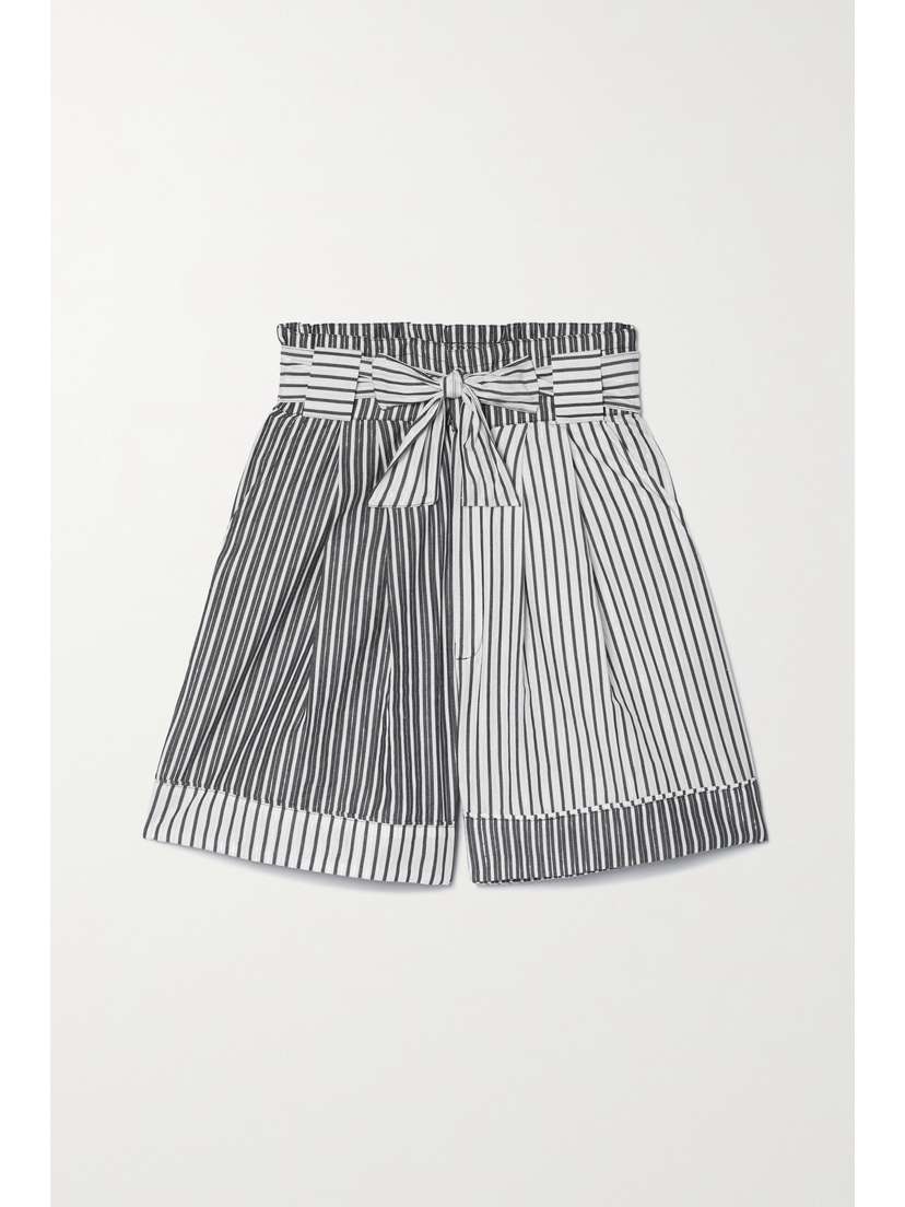 Solid & Striped The Talia Belted Striped Cotton-blend Shorts