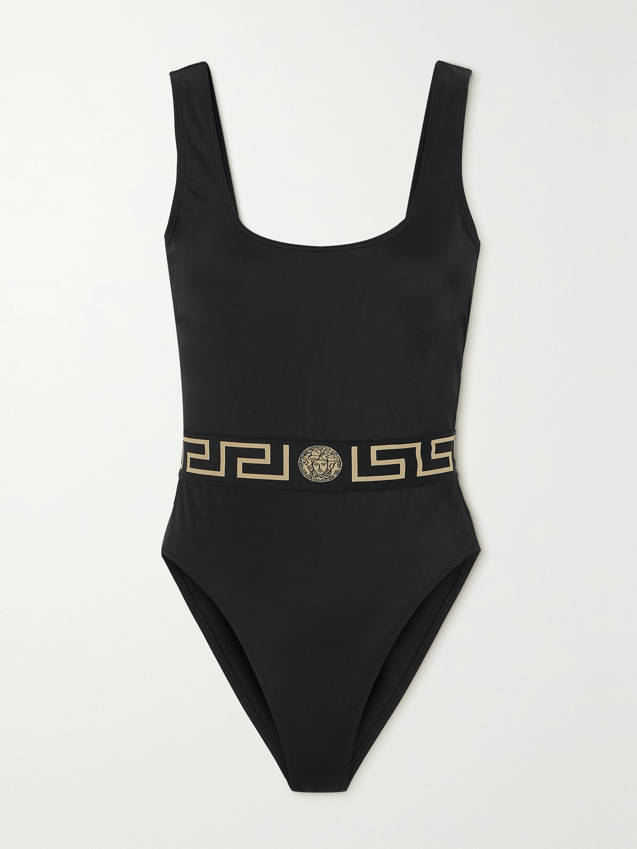 Versace Vita Jacquard-trimmed Swimsuit In Black