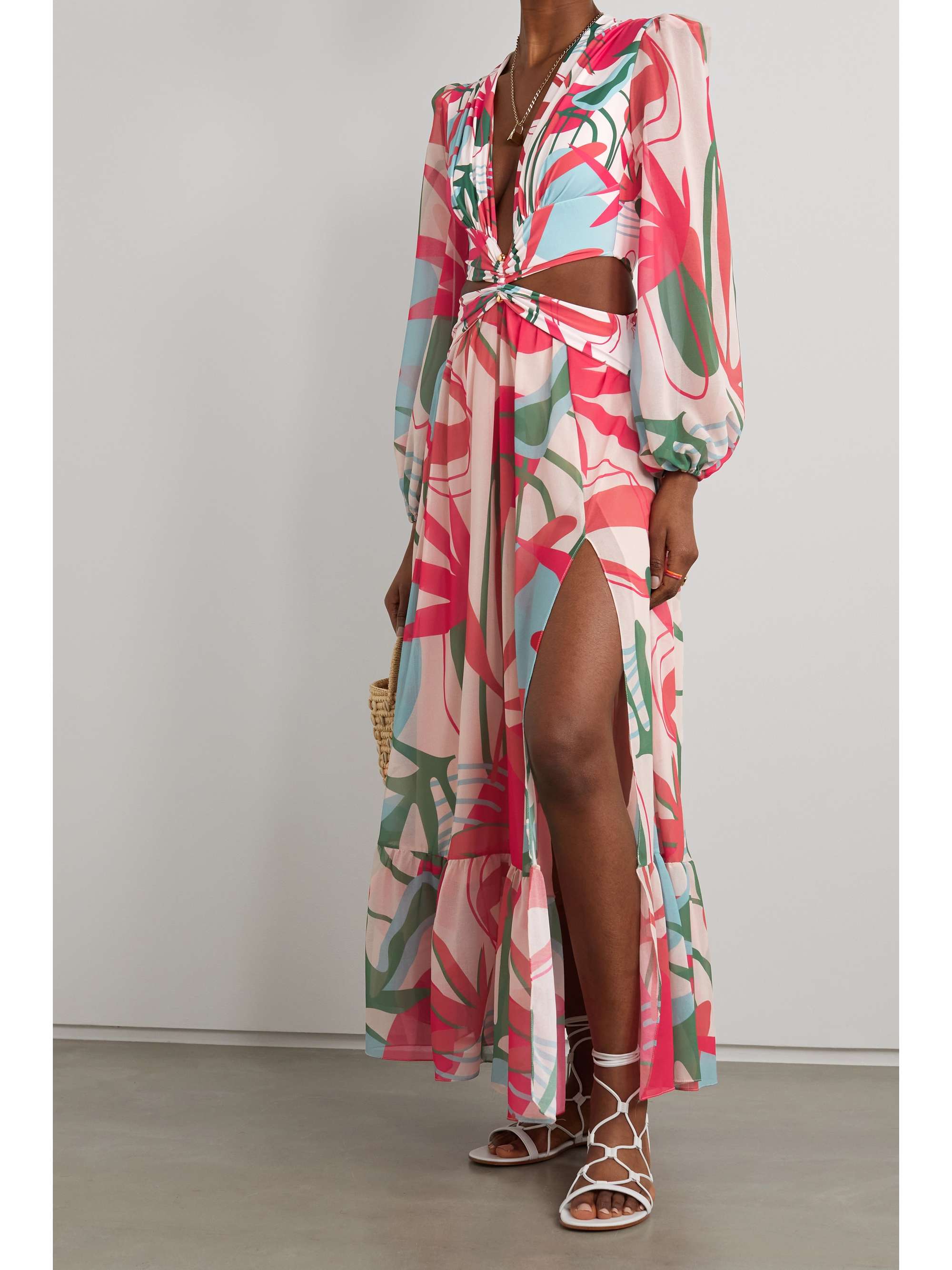 PATBO Rio cutout floral-print stretch-jersey and chiffon maxi dress |  NET-A-PORTER