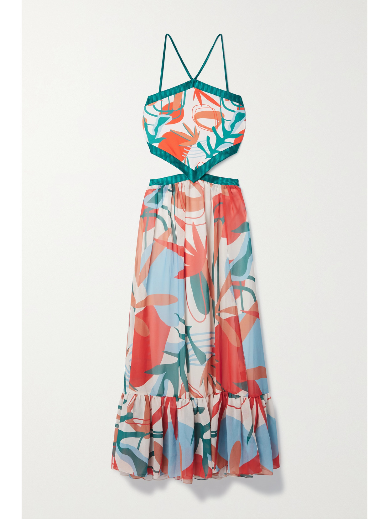 PatBO – Rio Cutout Printed Georgette And Stretch-jersey Maxi Dress – Orange