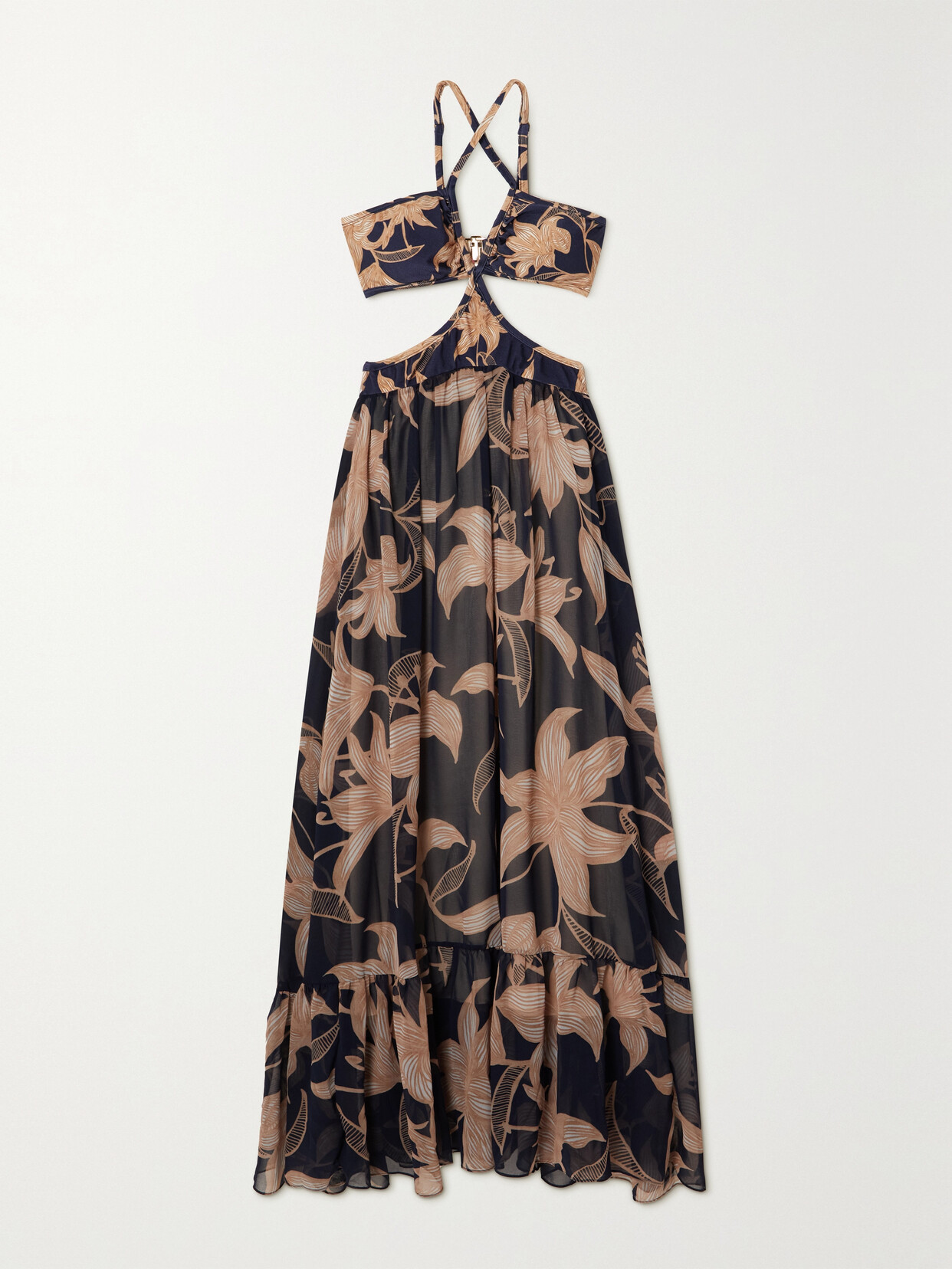 Patbo Stargazer Cutout Floral-print Chiffon And Stretch-jersey Maxi Dress In Blue
