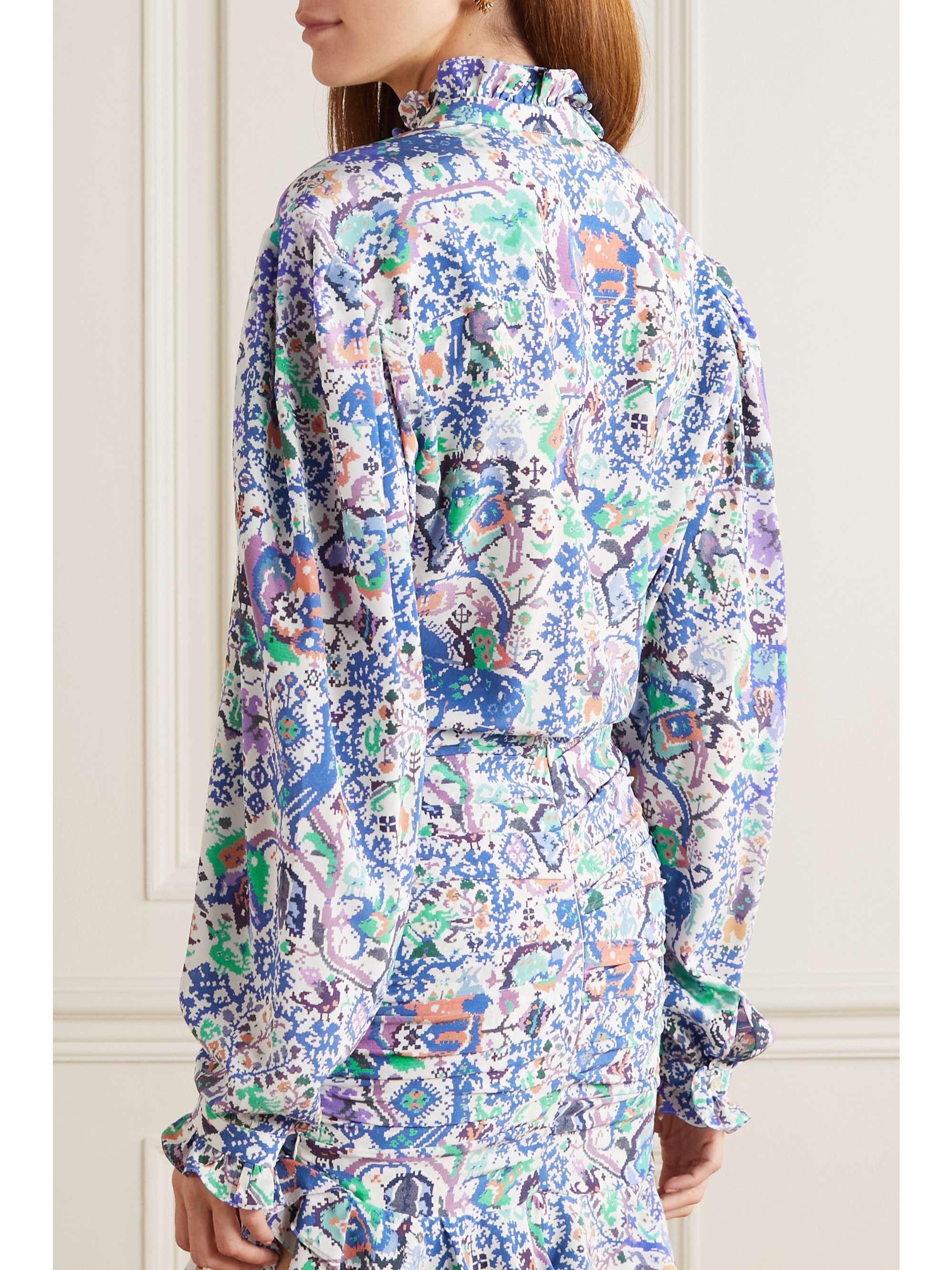 Blue Banessa ruffled printed silk-blend crepe blouse | ISABEL MARANT ...