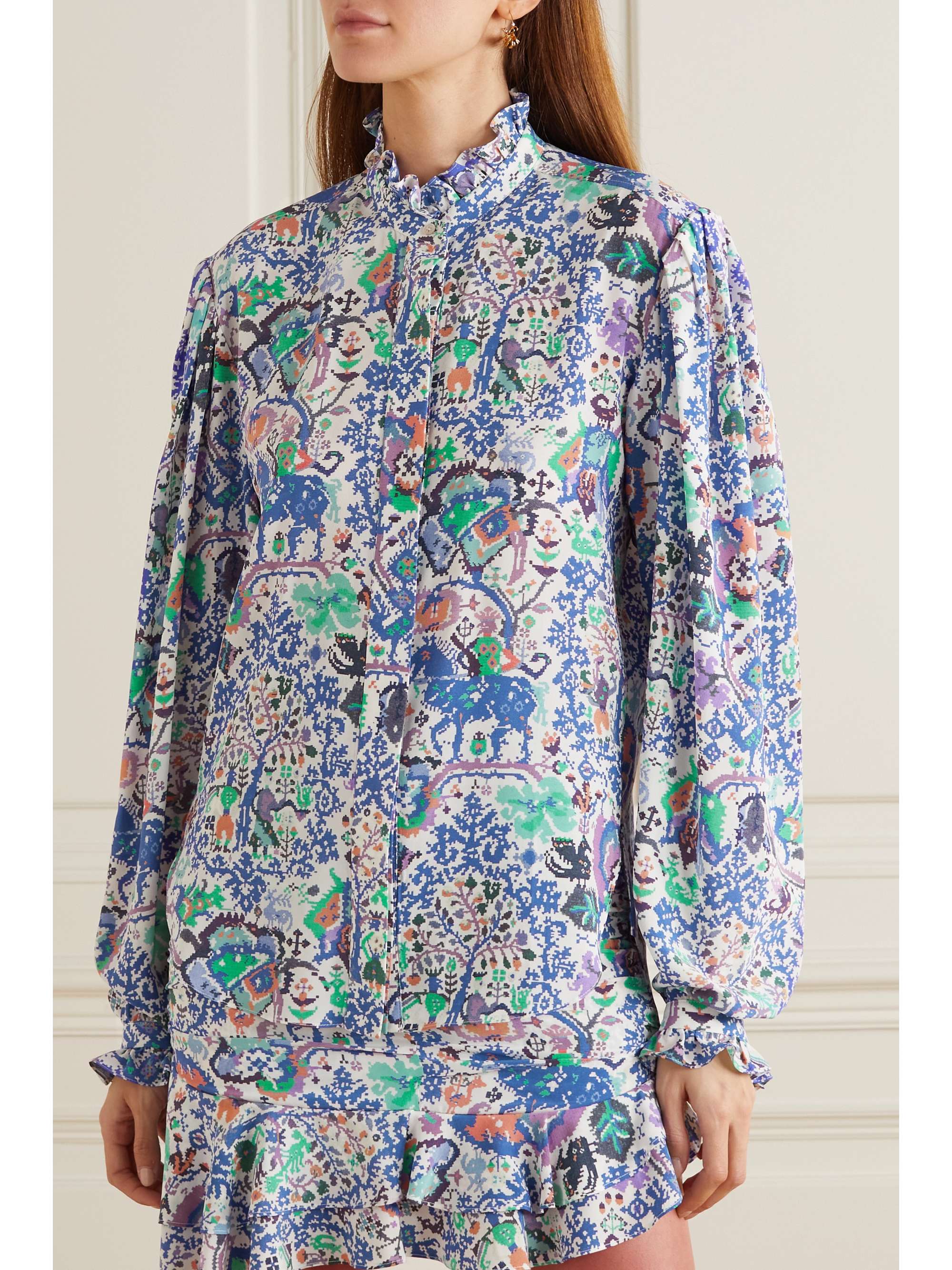 ISABEL MARANT Banessa ruffled printed silk-blend crepe blouse