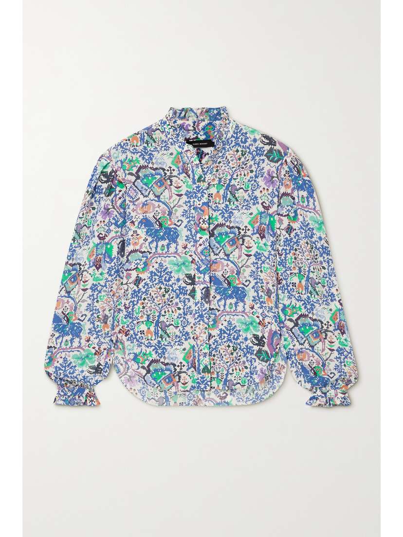 Isabel Marant Banessa Ruffled Printed Silk-blend Crepe Blouse