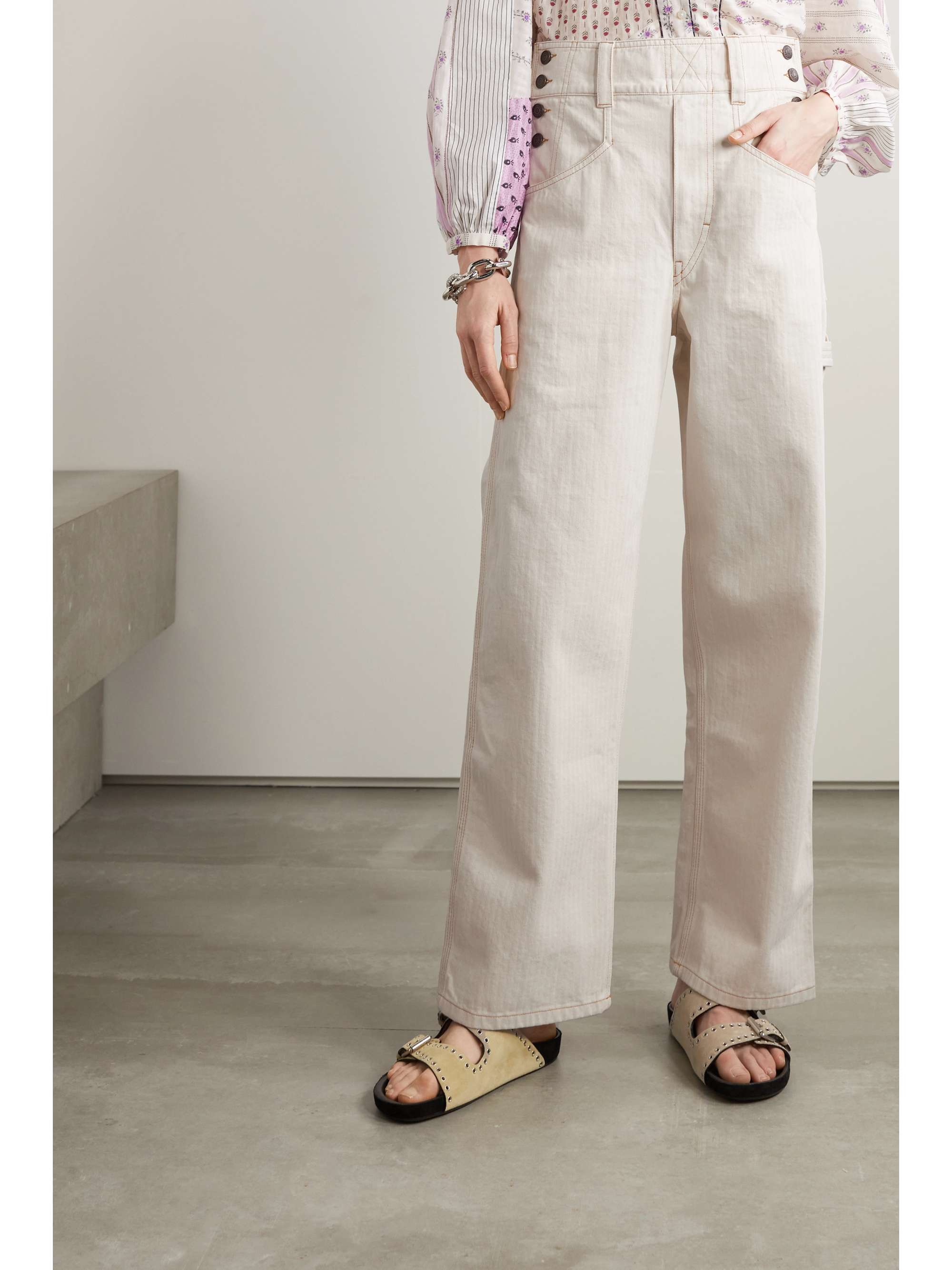 ISABEL MARANT Myler herringbone cotton wide-leg pants