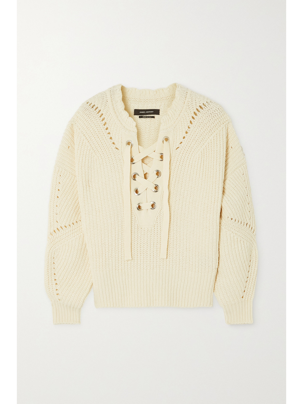 ISABEL MARANT LALEY LACE-UP RIBBED COTTON-BLEND SWEATER