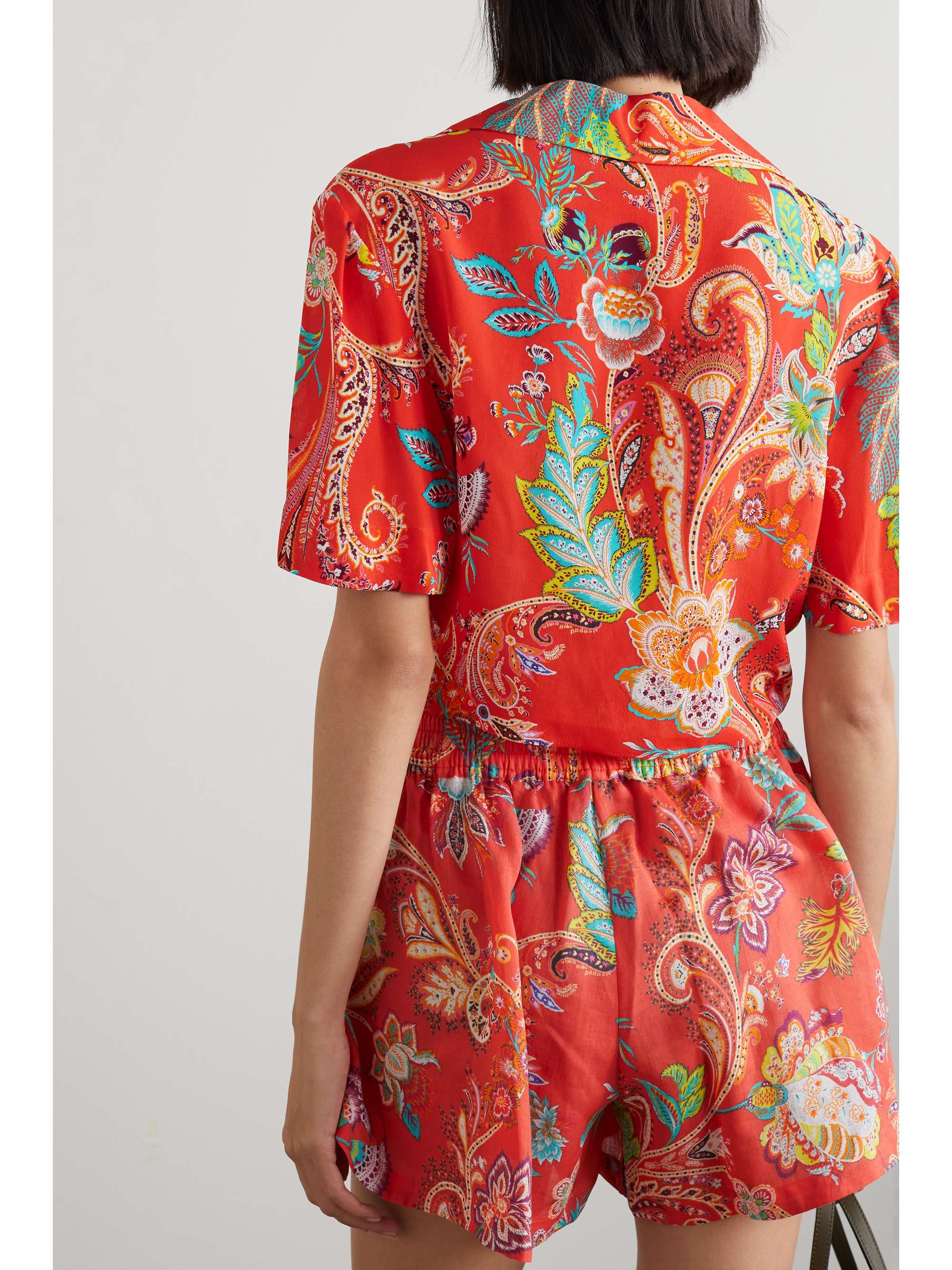 ETRO May cropped tie-front printed crepe blouse
