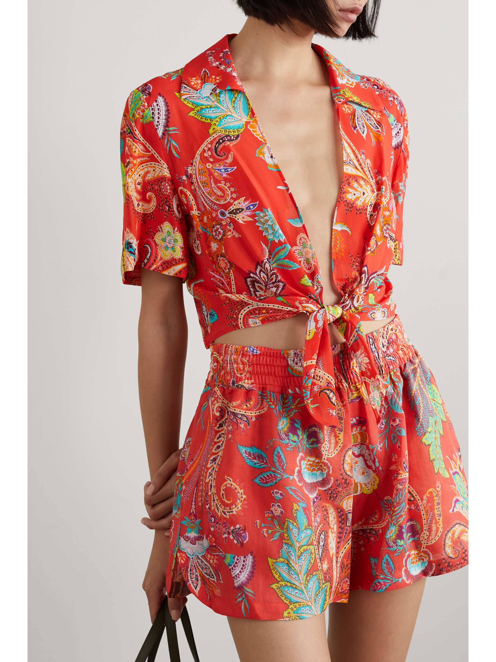 ETRO May cropped tie-front printed crepe blouse