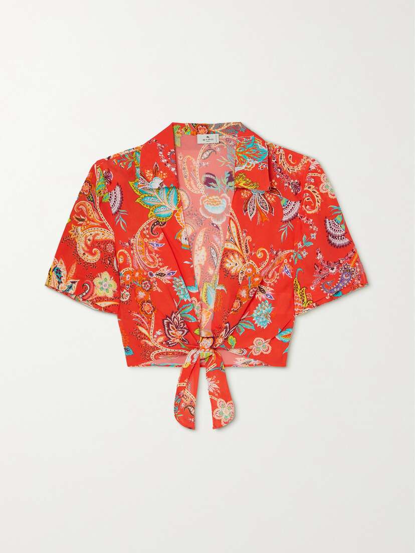 Etro May Cropped Tie-front Printed Crepe Blouse