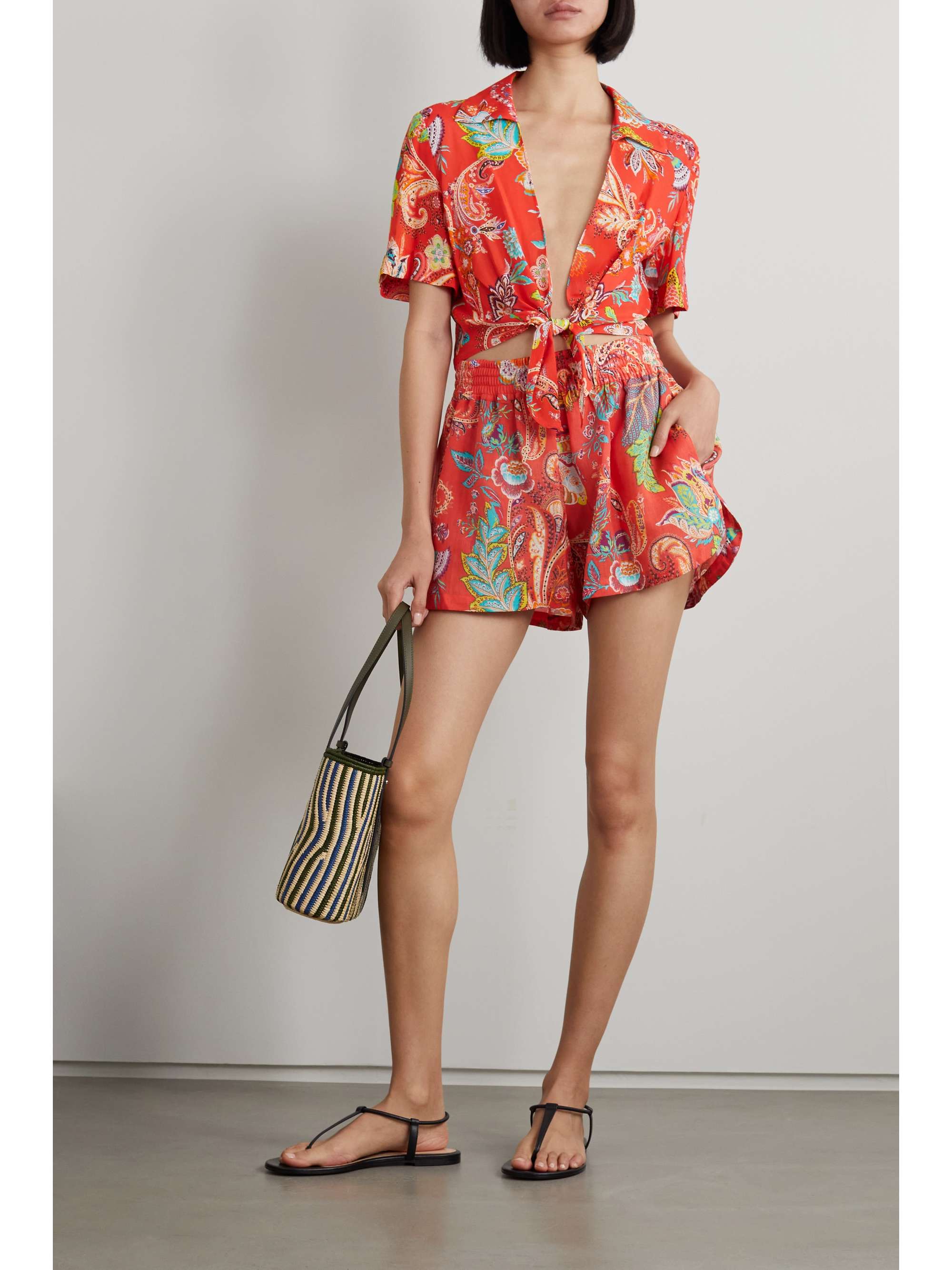 ETRO May cropped tie-front printed crepe blouse