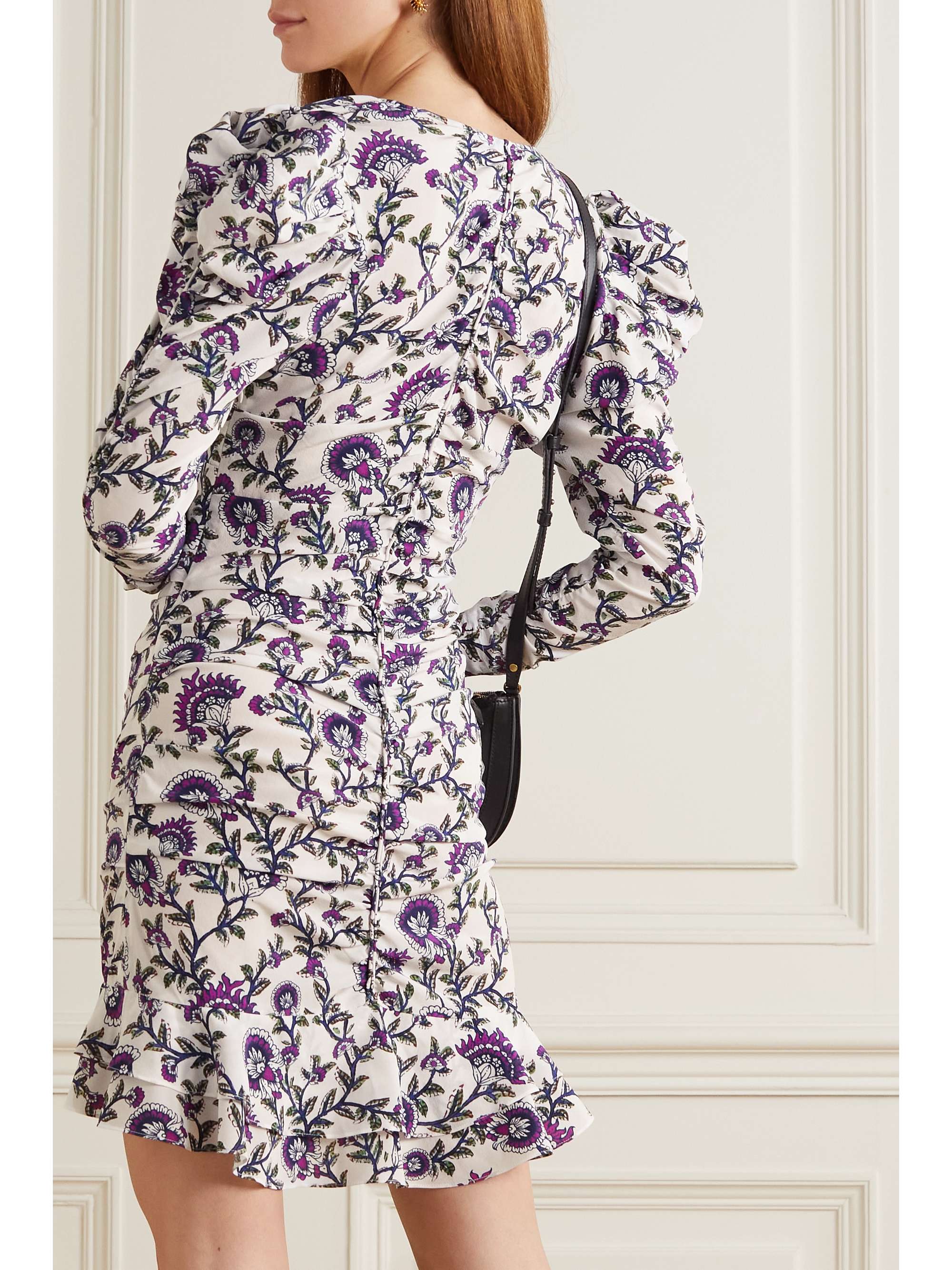 ISABEL MARANT Bireya ruched printed silk-blend crepe mini dress