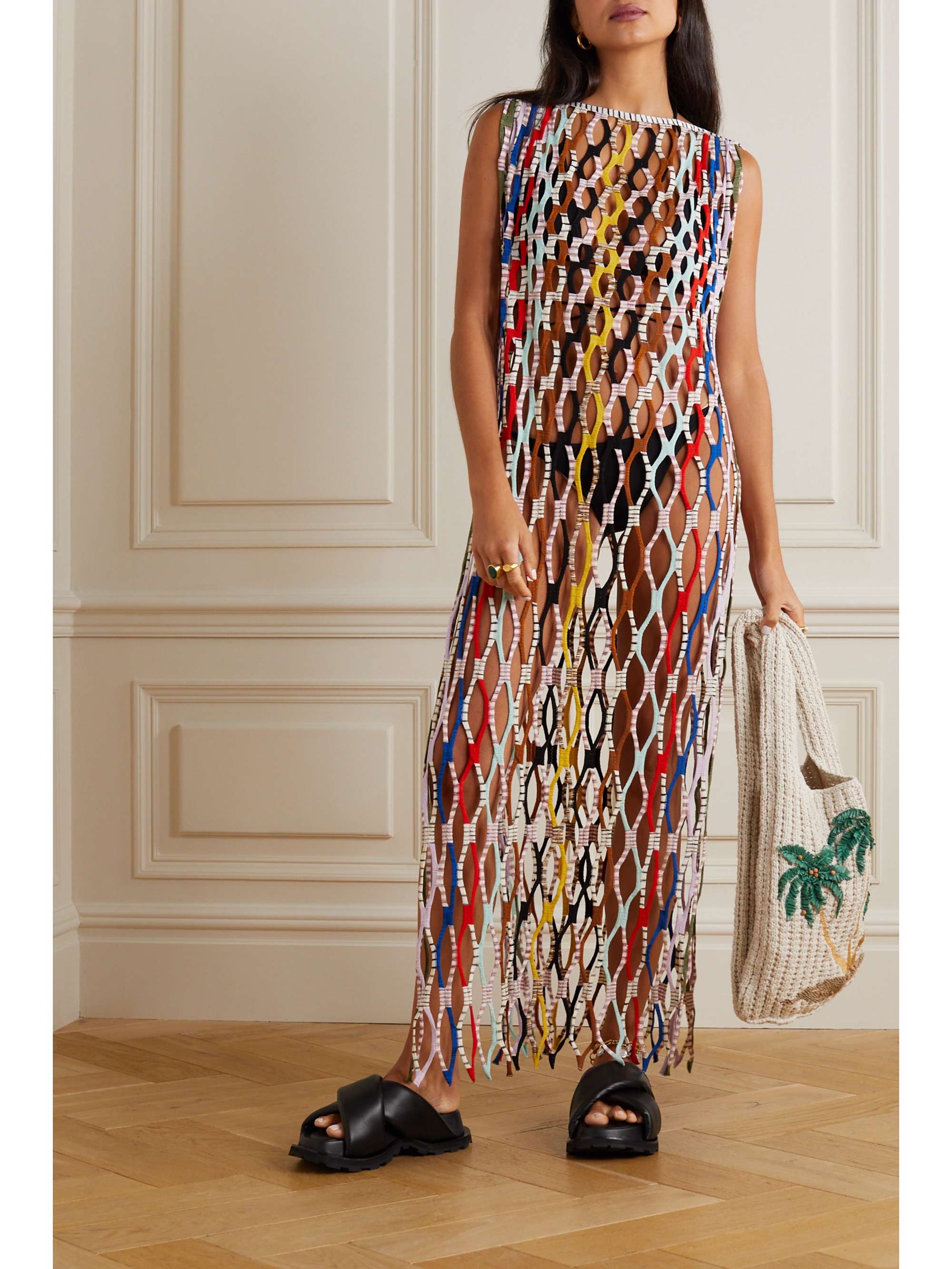 MISSONI Cutout striped crochet-knit maxi dress