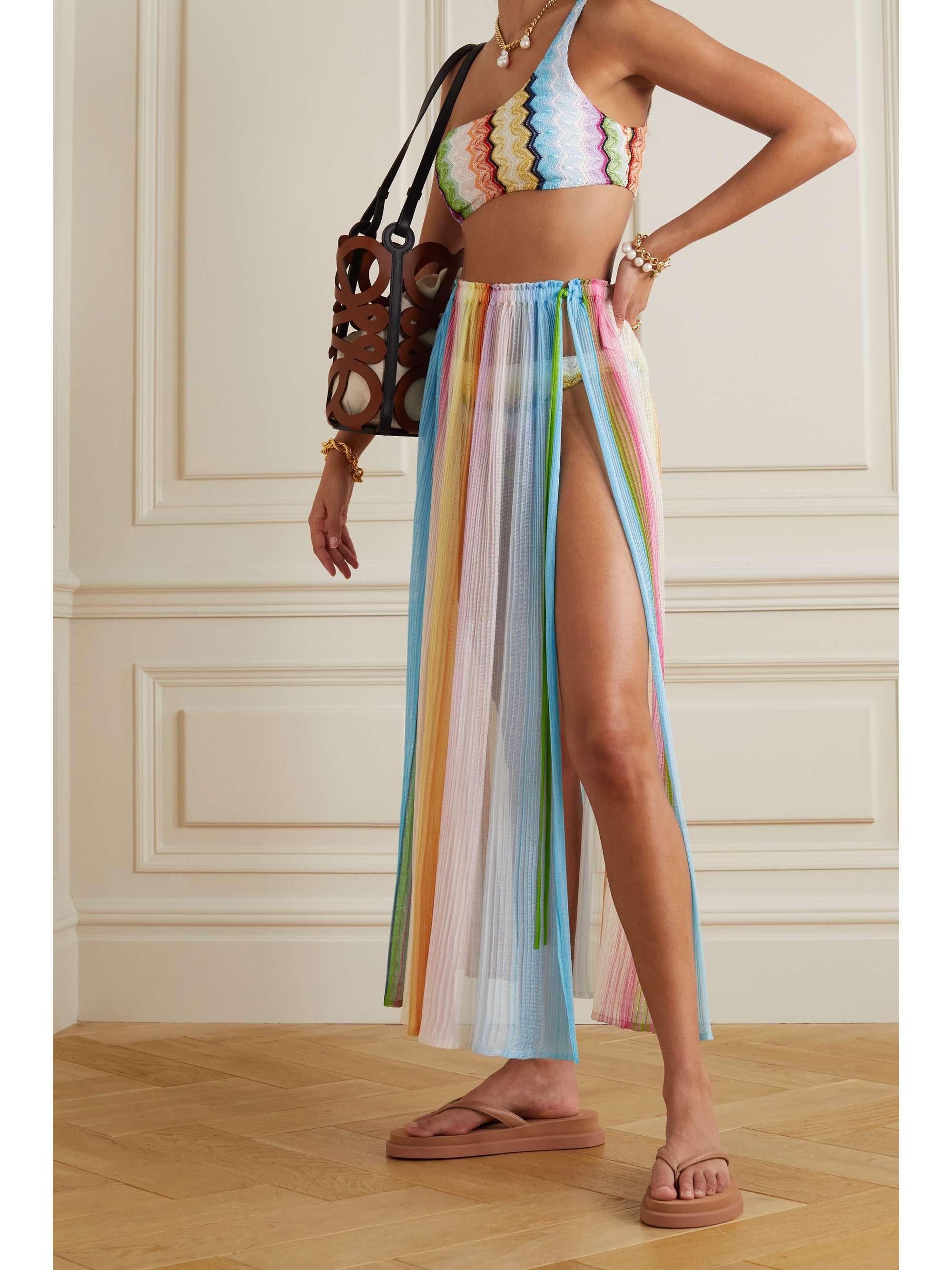 MISSONI Striped crochet-knit wrap midi skirt