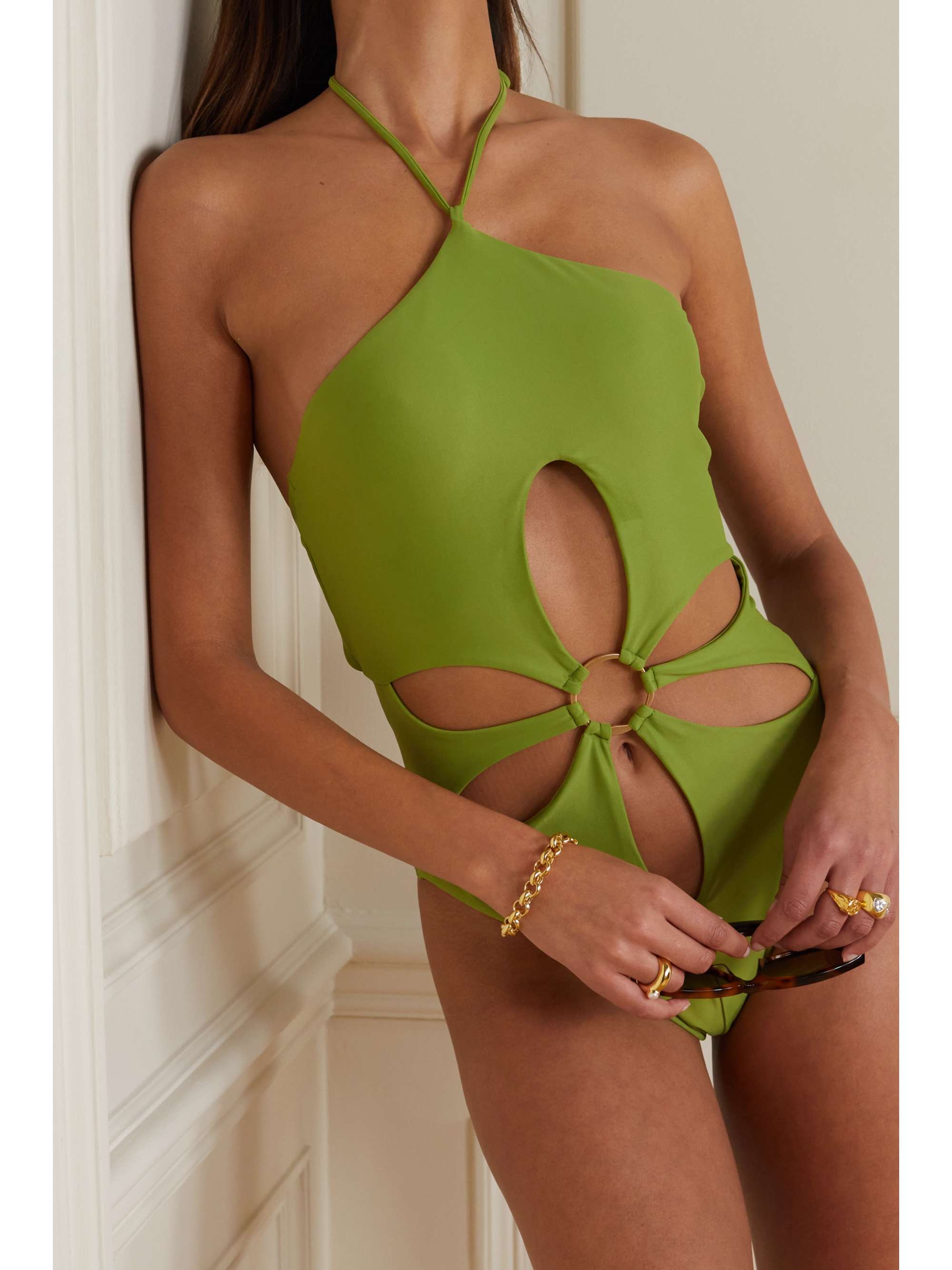 CULT GAIA Aster embellished cutout recycled halterneck swimsuit