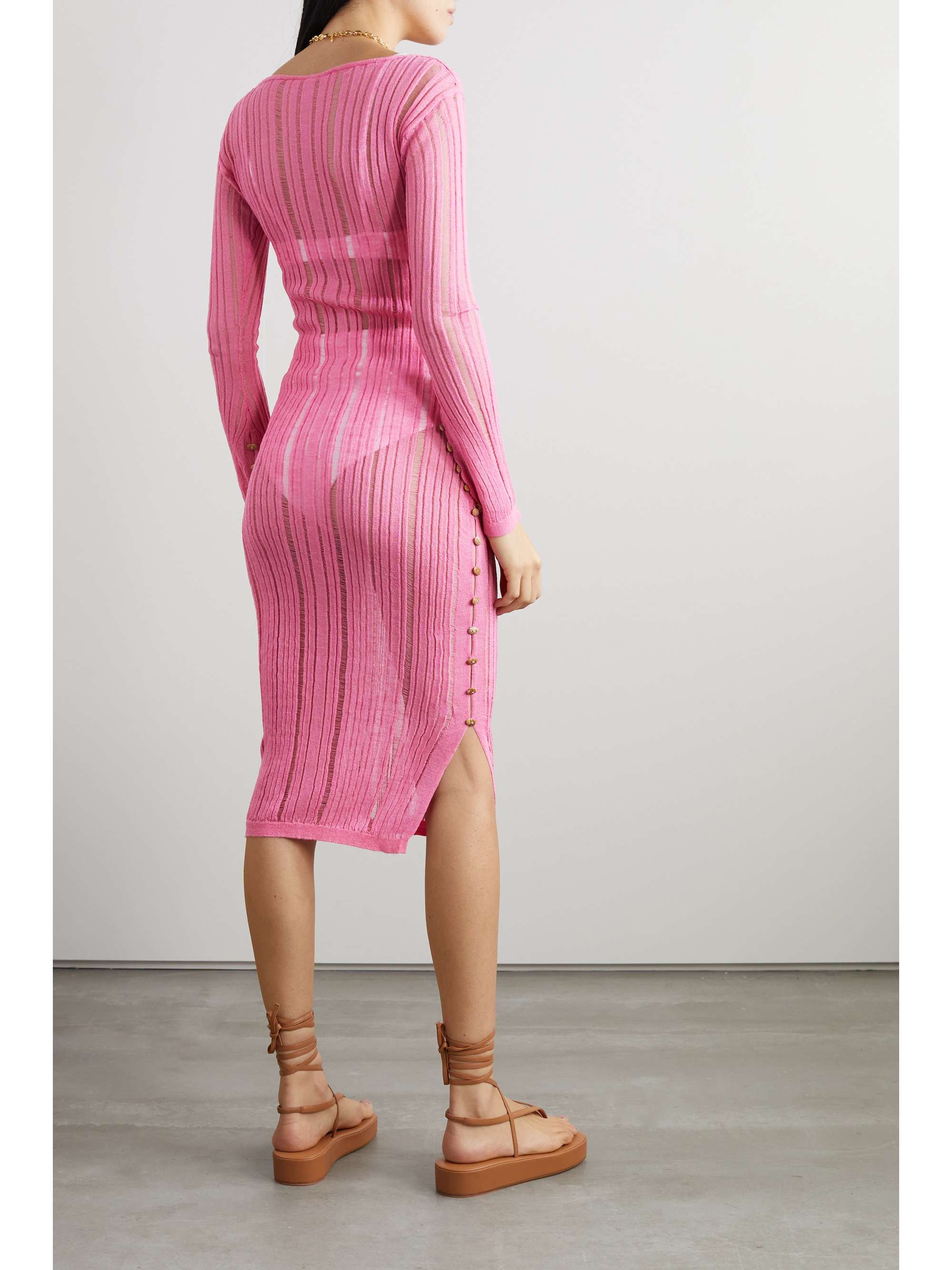 CULT GAIA Antonella button-detailed ribbed-knit coverup
