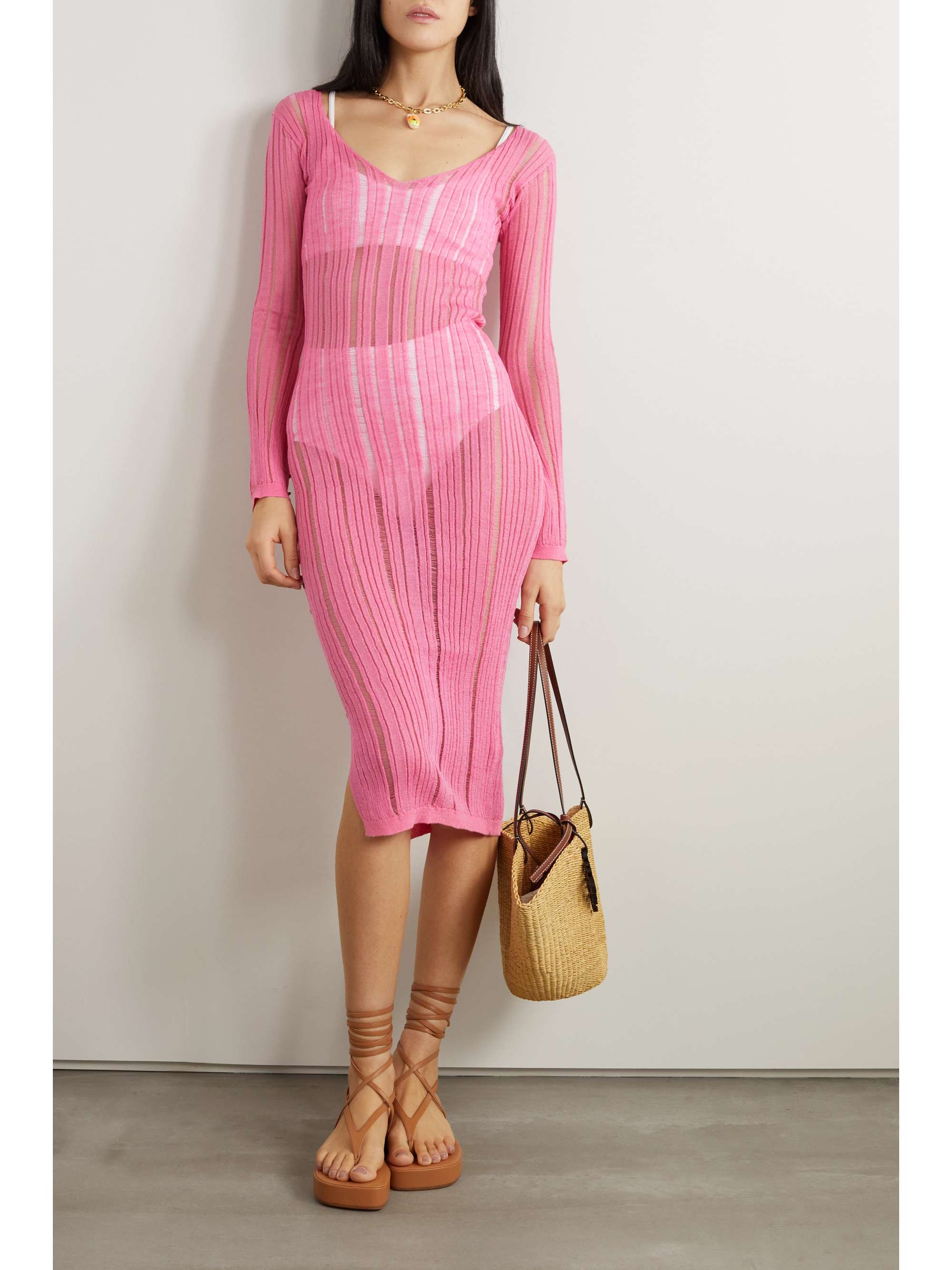 CULT GAIA Antonella button-detailed ribbed-knit coverup
