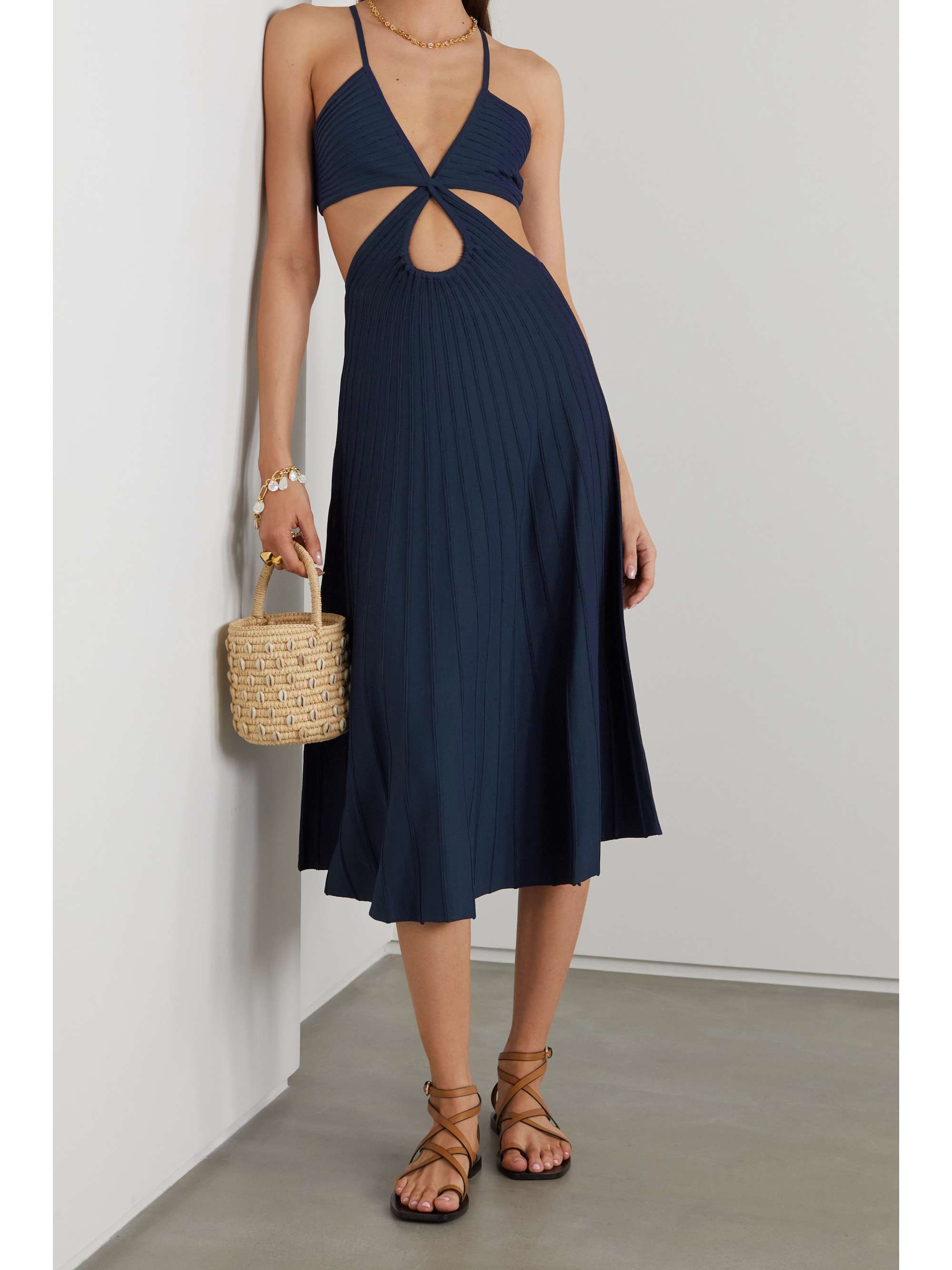 CULT GAIA Ottilia cutout ribbed-knit midi dress