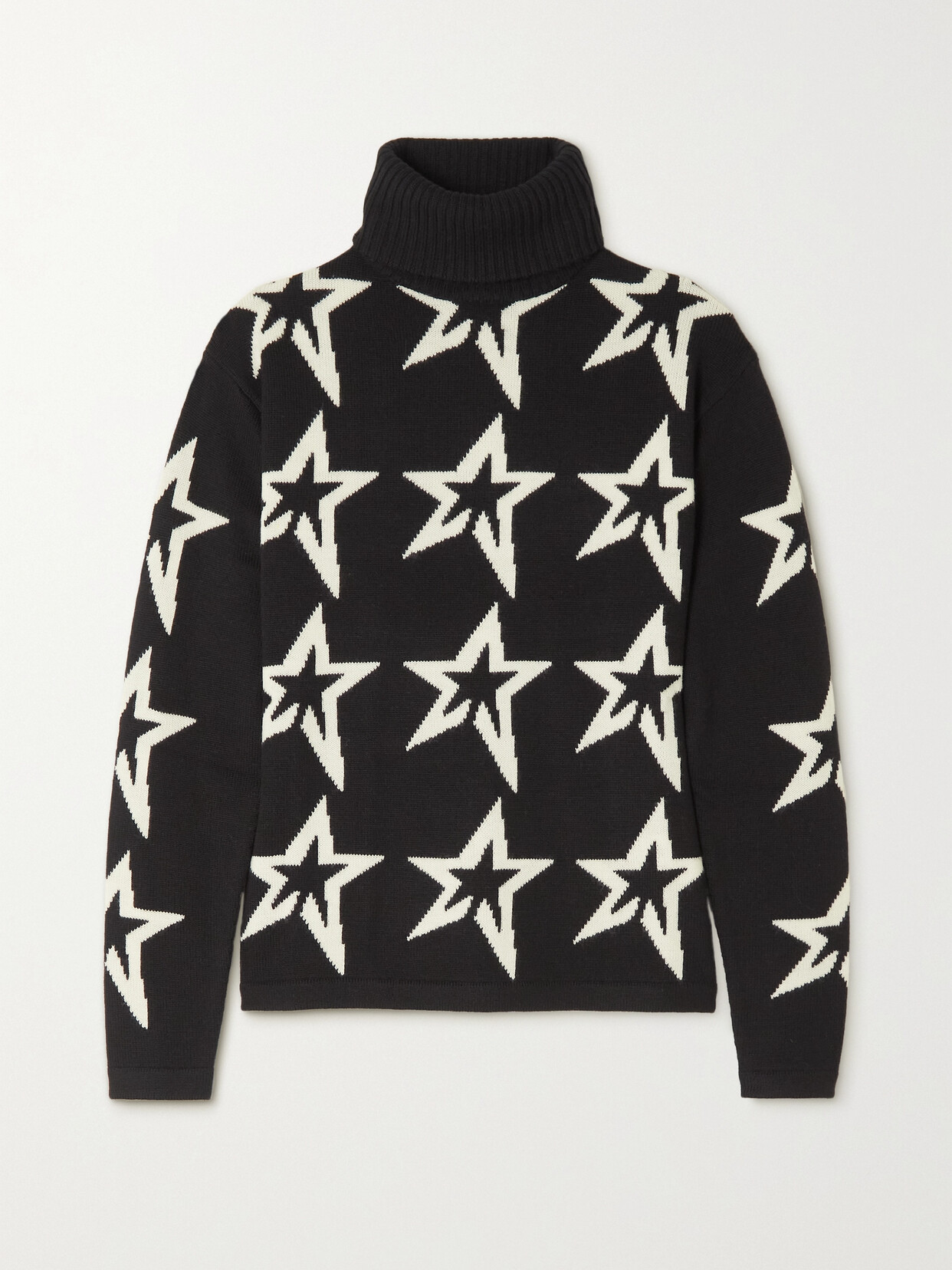 Perfect Moment Star Dust Intarsia Merino Wool Turtleneck Sweater In Black