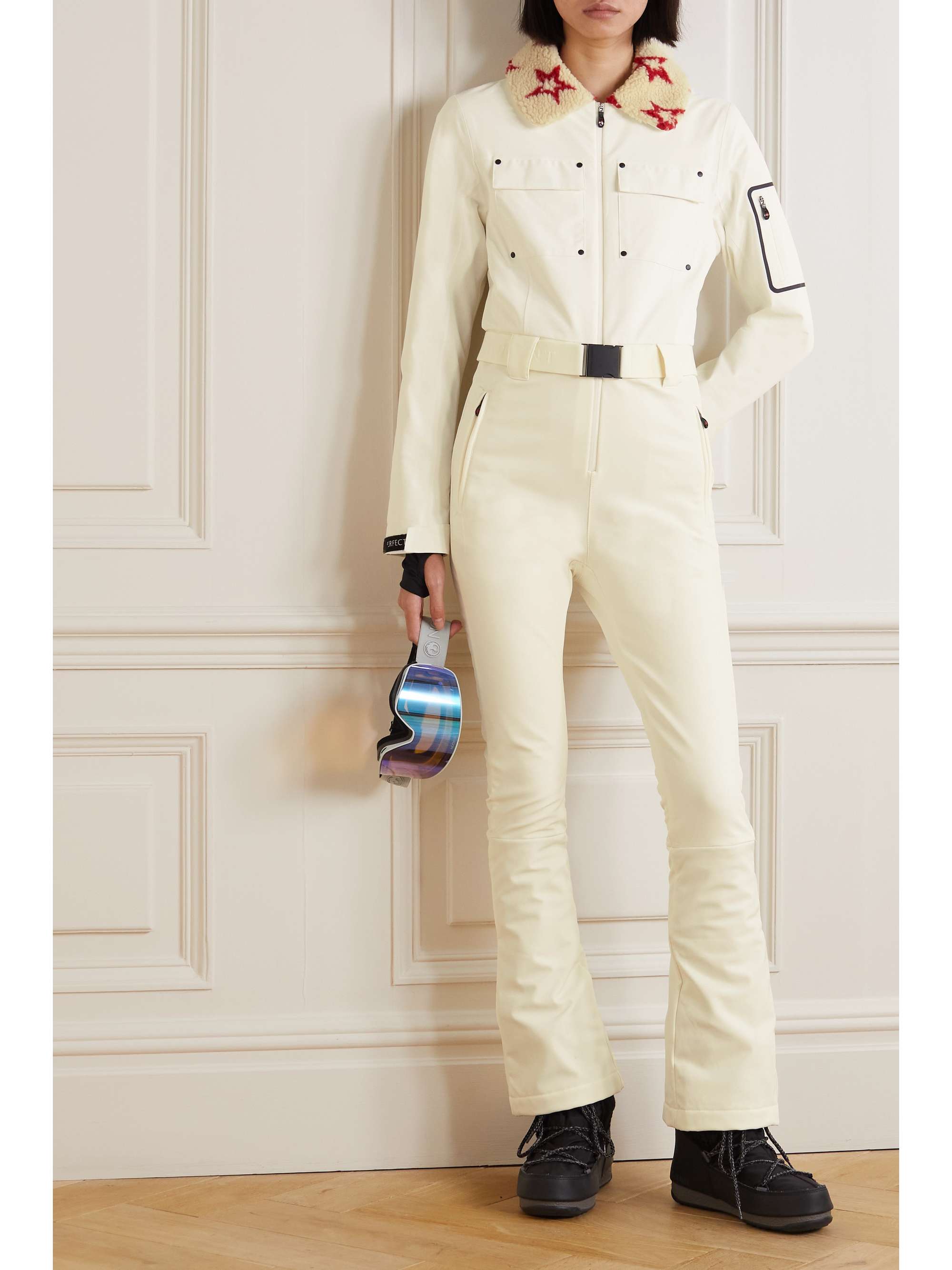 Qanaq belted fleece-trimmed ski suit 