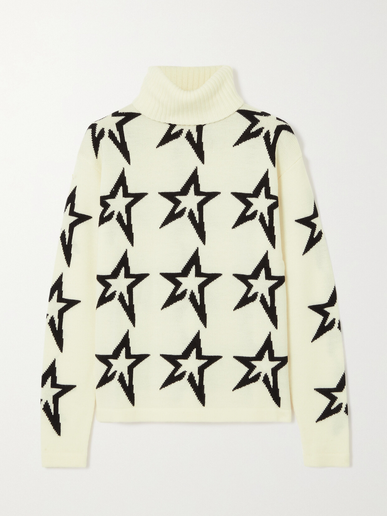Perfect Moment Star Dust Intarsia Merino Wool Turtleneck Sweater In White