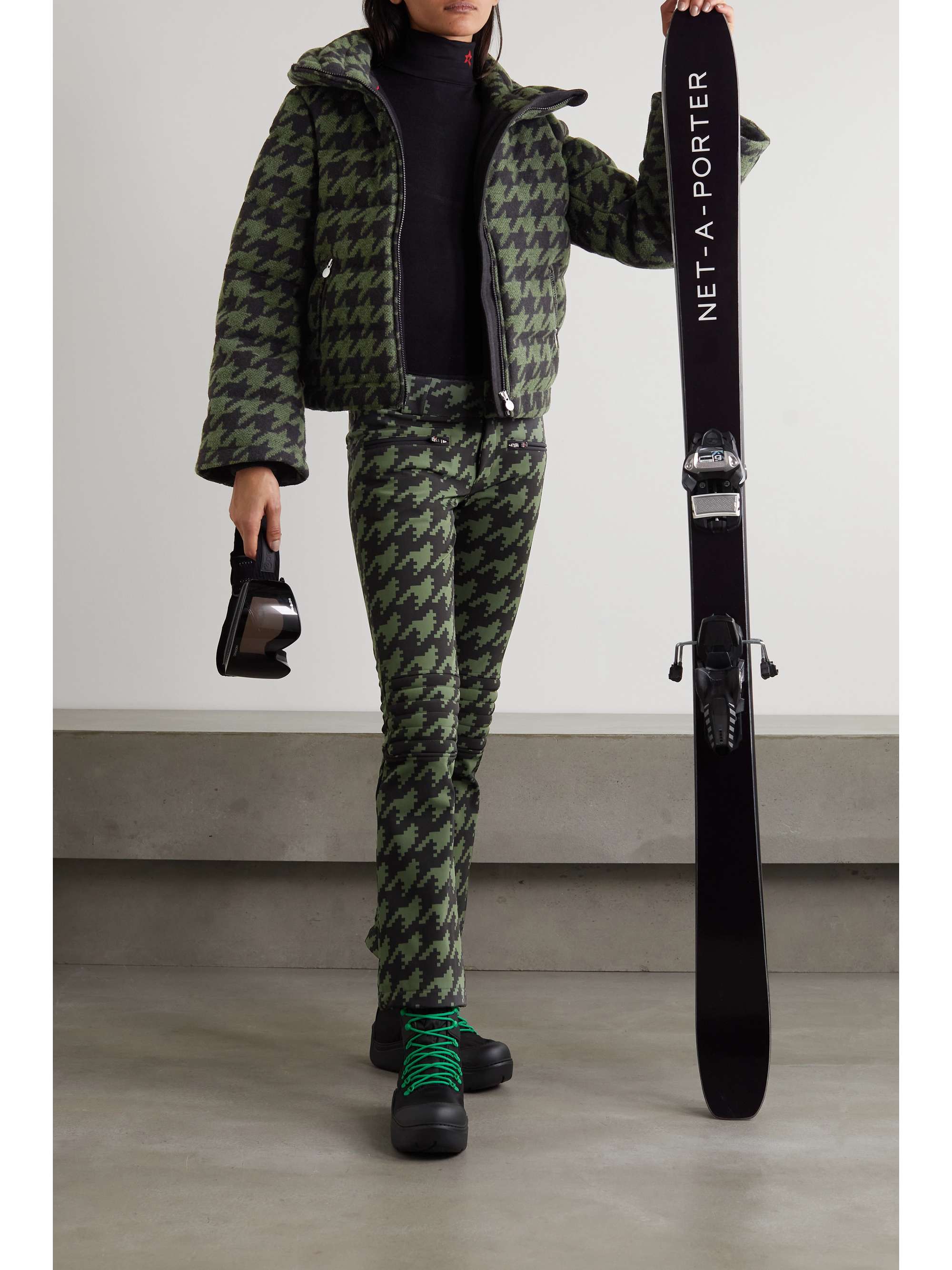 PERFECT MOMENT Polar Flare houndstooth quilted fleece down ski jacket NETAPORTER