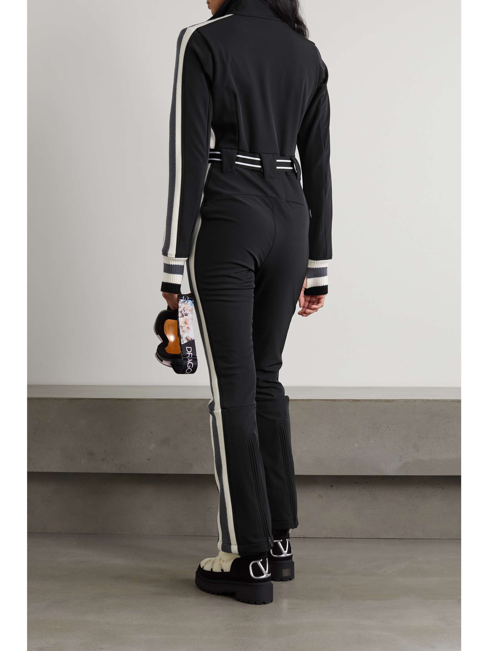 PERFECT MOMENT Crystal belted striped ski suit