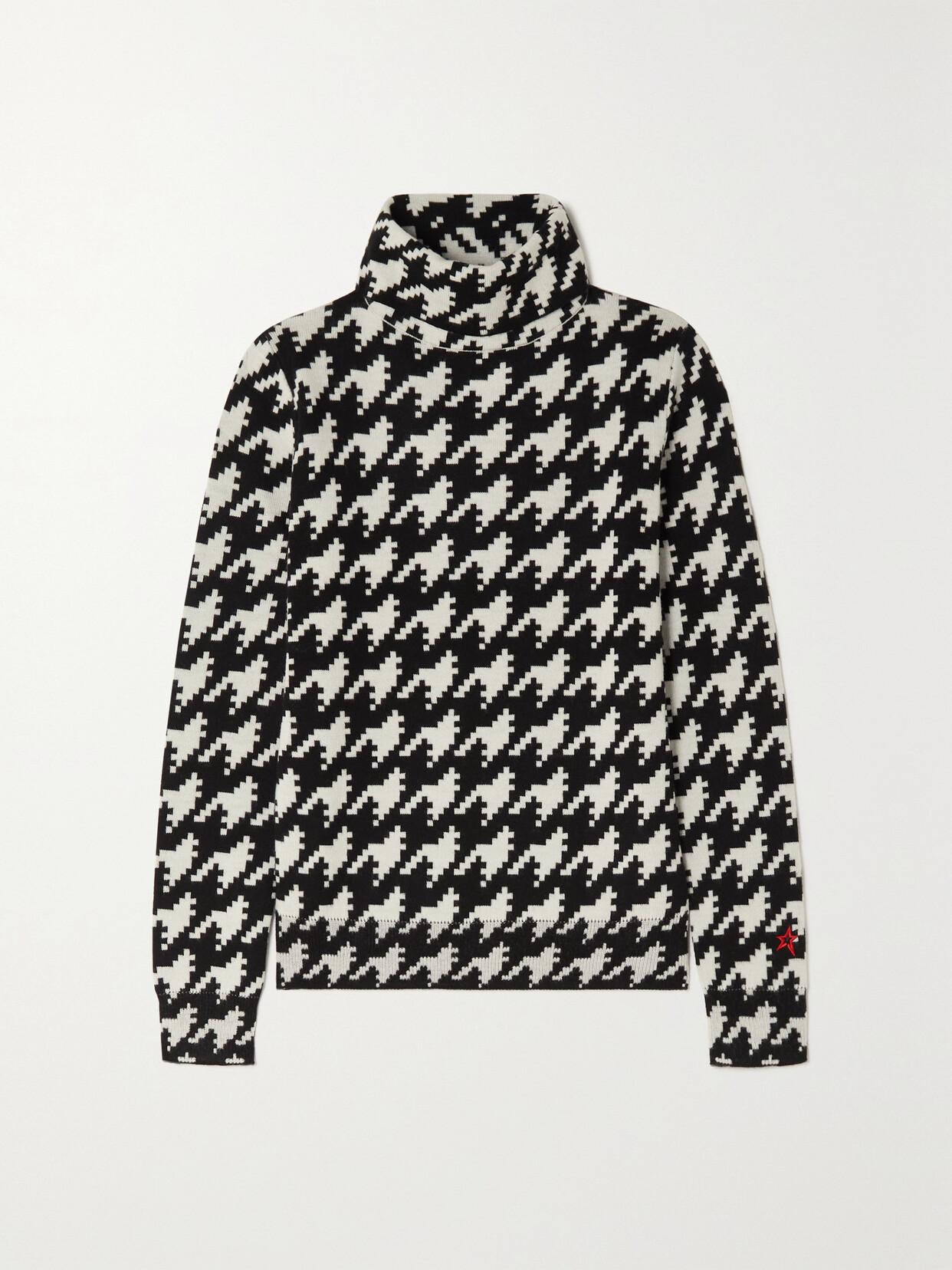 Perfect Moment Houdstooth Turtleneck Wool Sweater In Black