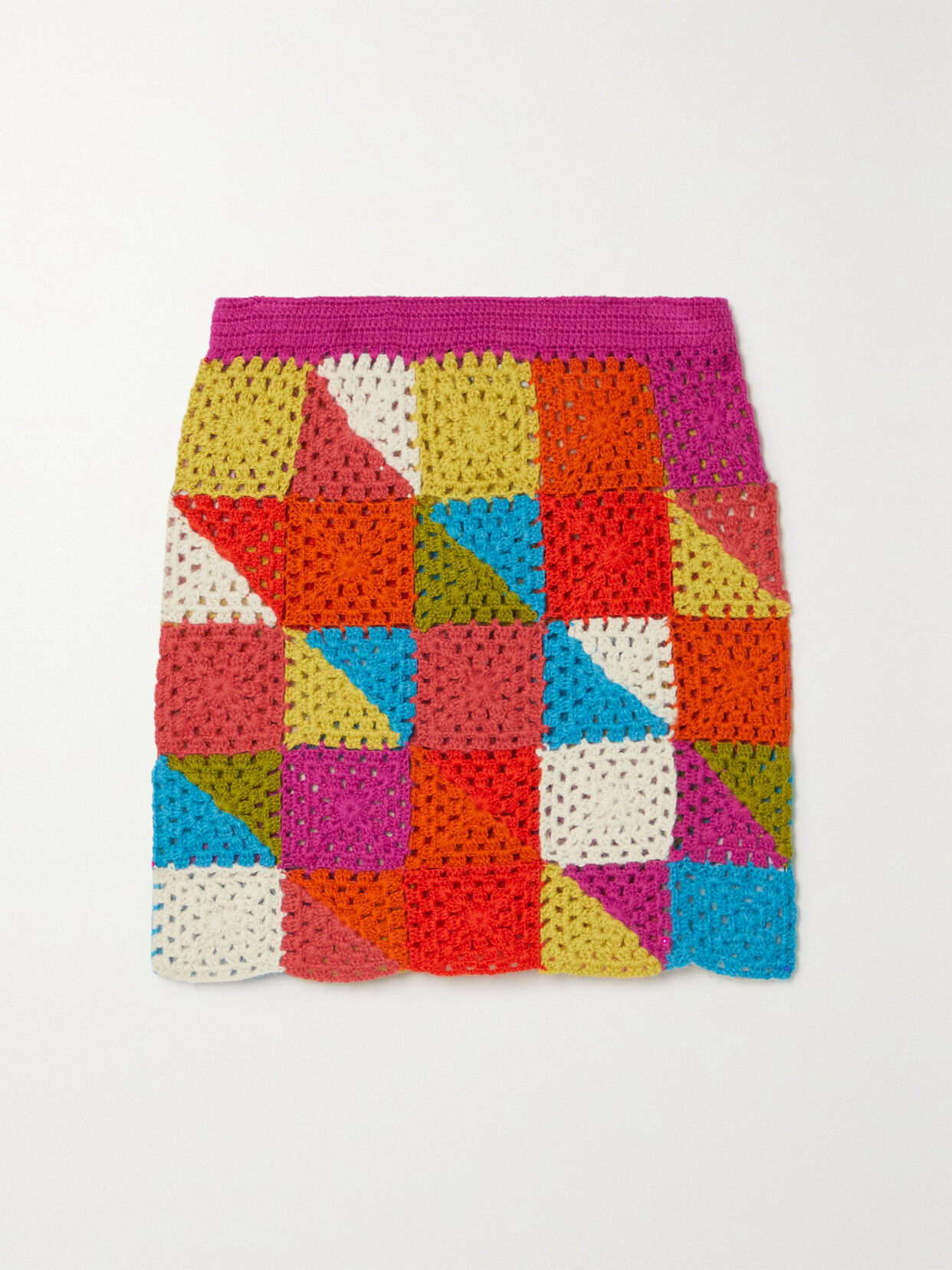 Batsheva Vivien Patchwork Crochet-knit Alpaca Mini Skirt - Red