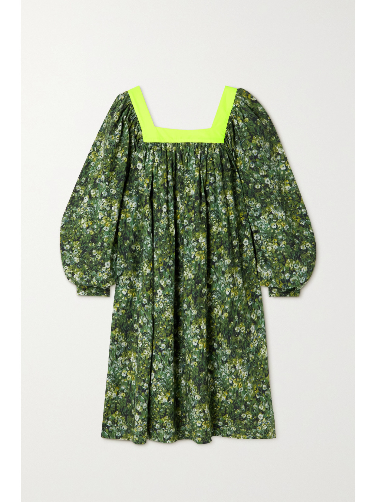 BATSHEVA + LAURA ASHLEY BEAUMARIS GATHERED FLORAL-PRINT COTTON-POPLIN DRESS