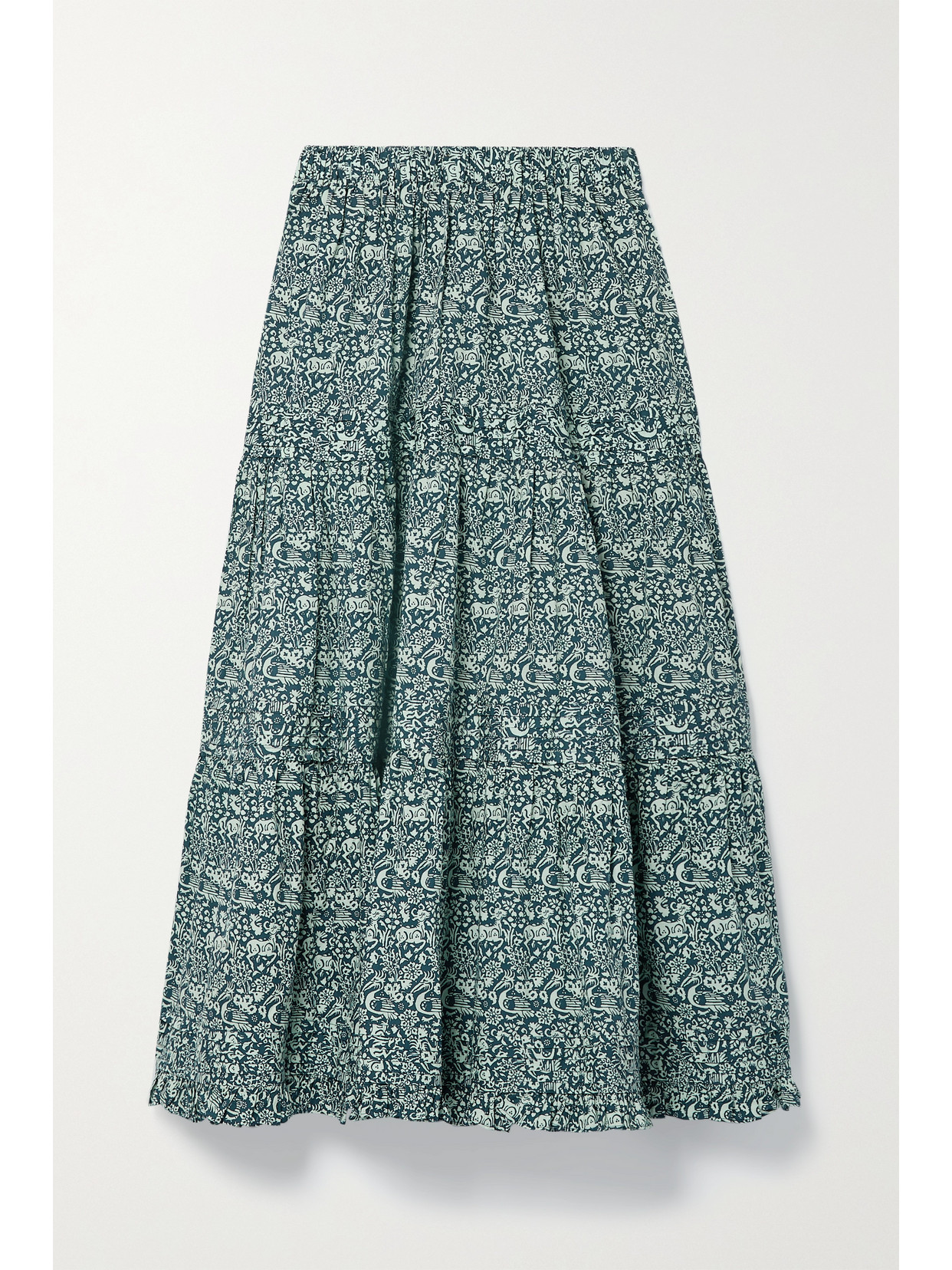 BATSHEVA + LAURA ASHLEY BRIE TIERED PRINTED COTTON-POPLIN MAXI SKIRT