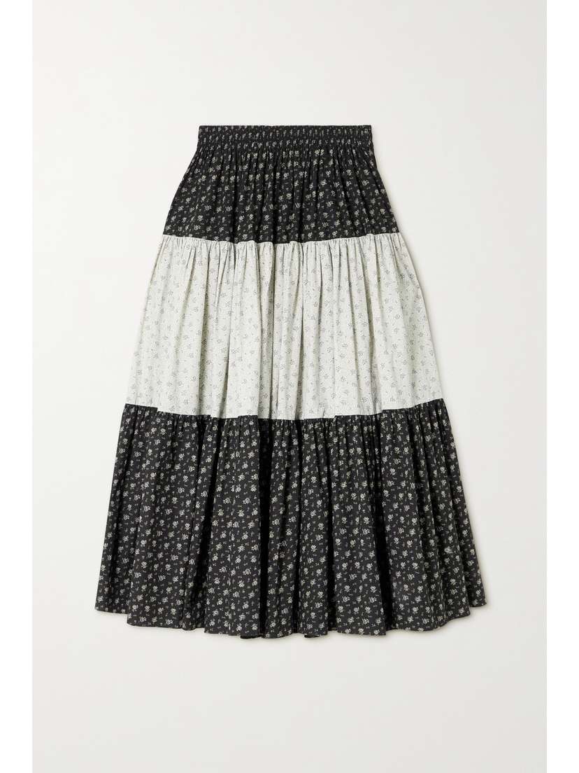 Batsheva Amy Convertible Tiered Floral-print Cotton-poplin Midi Skirt