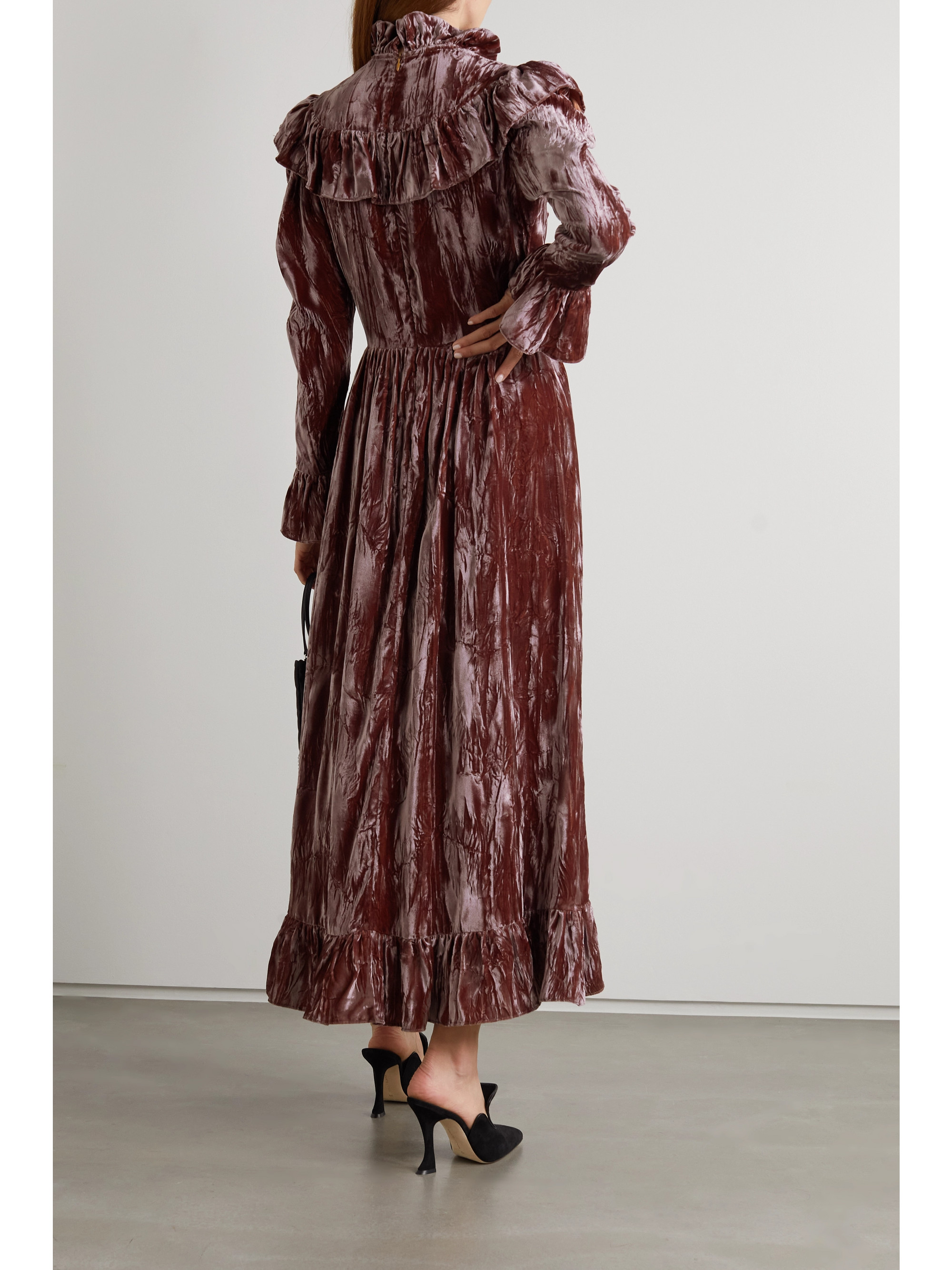 BATSHEVA Carol ruffled crushed-velvet maxi dress thumbnail