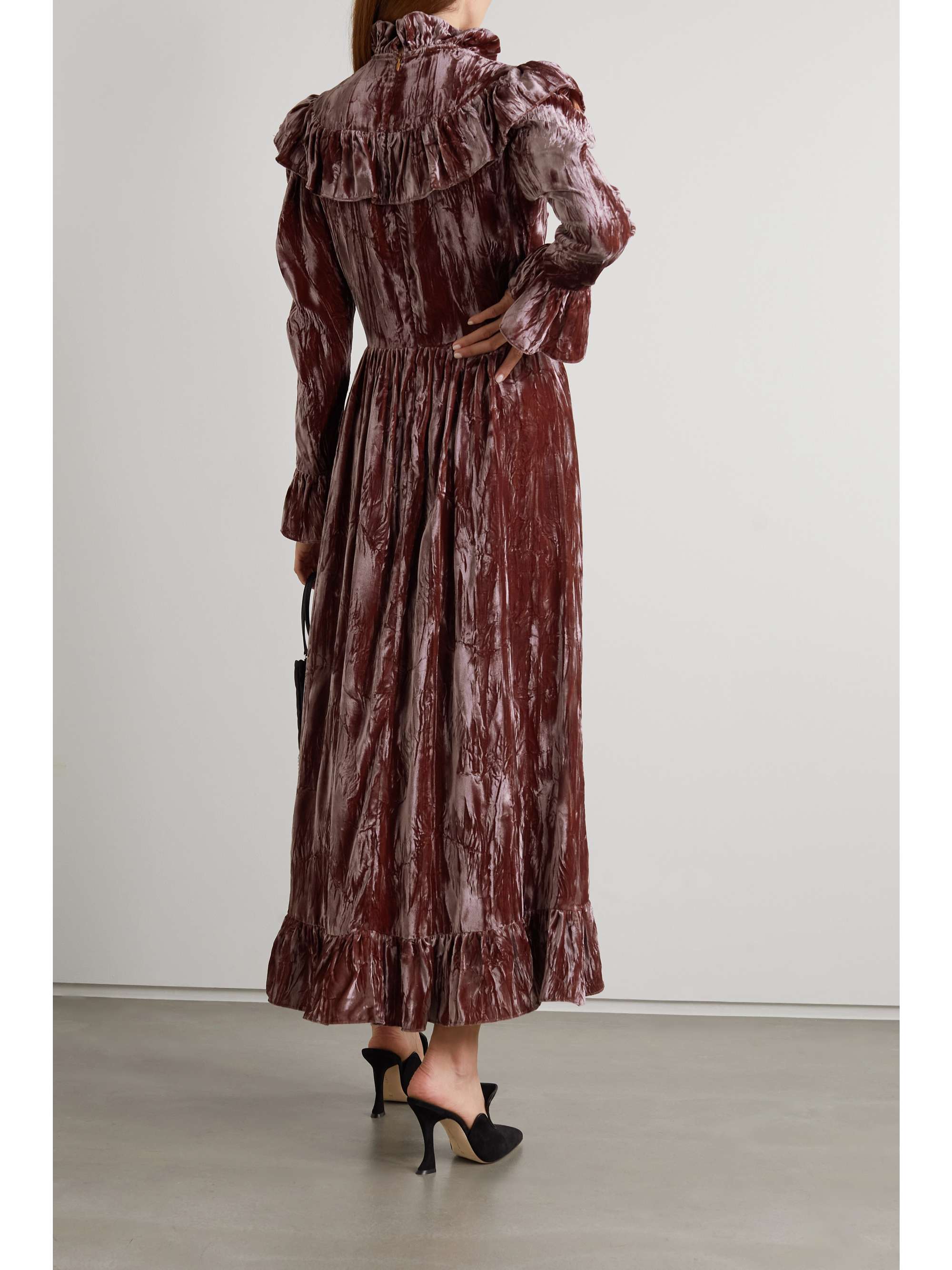 BATSHEVA Carol ruffled crushed-velvet maxi dress