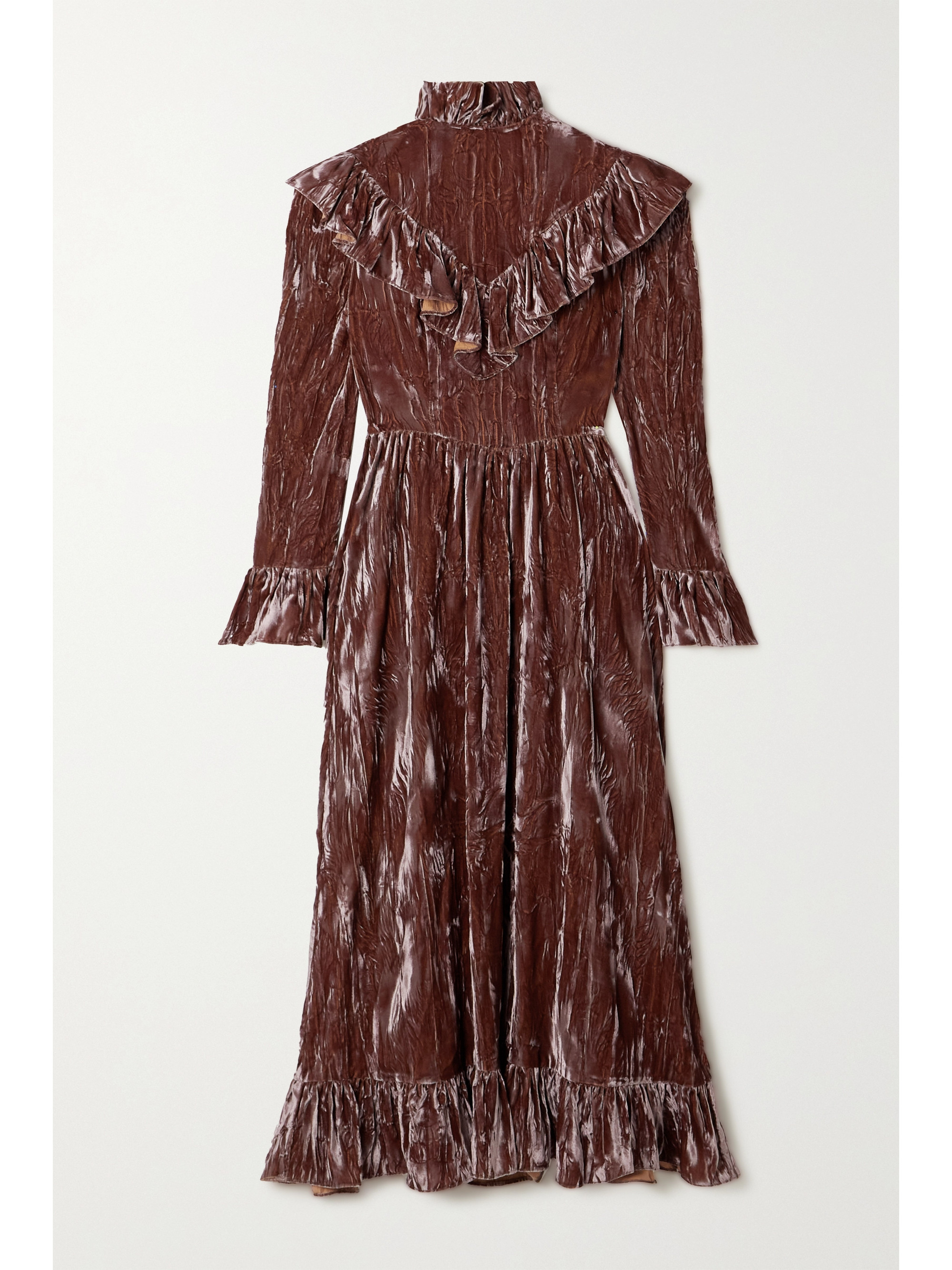 BATSHEVA Carol ruffled crushed-velvet maxi dress thumbnail