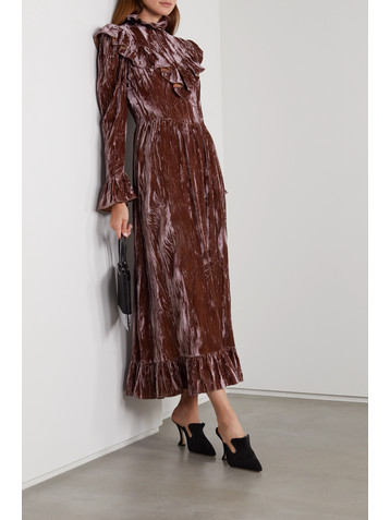 BATSHEVA Carol ruffled crushed-velvet maxi dress